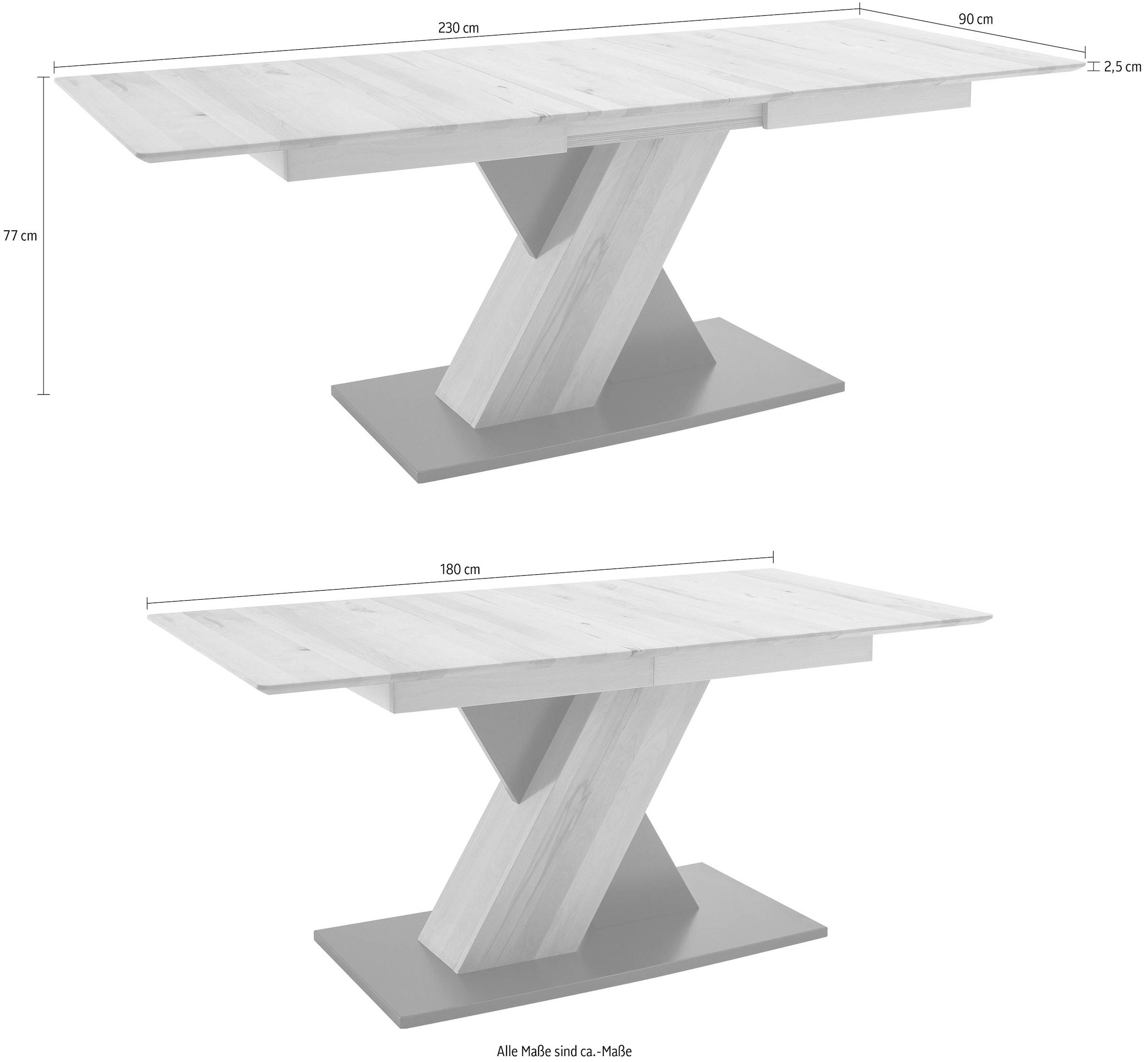 MCA furniture Esstisch »Cuba«, Esstisch Massivholz ausziehbar, Tischplatte mit Synchronauszug