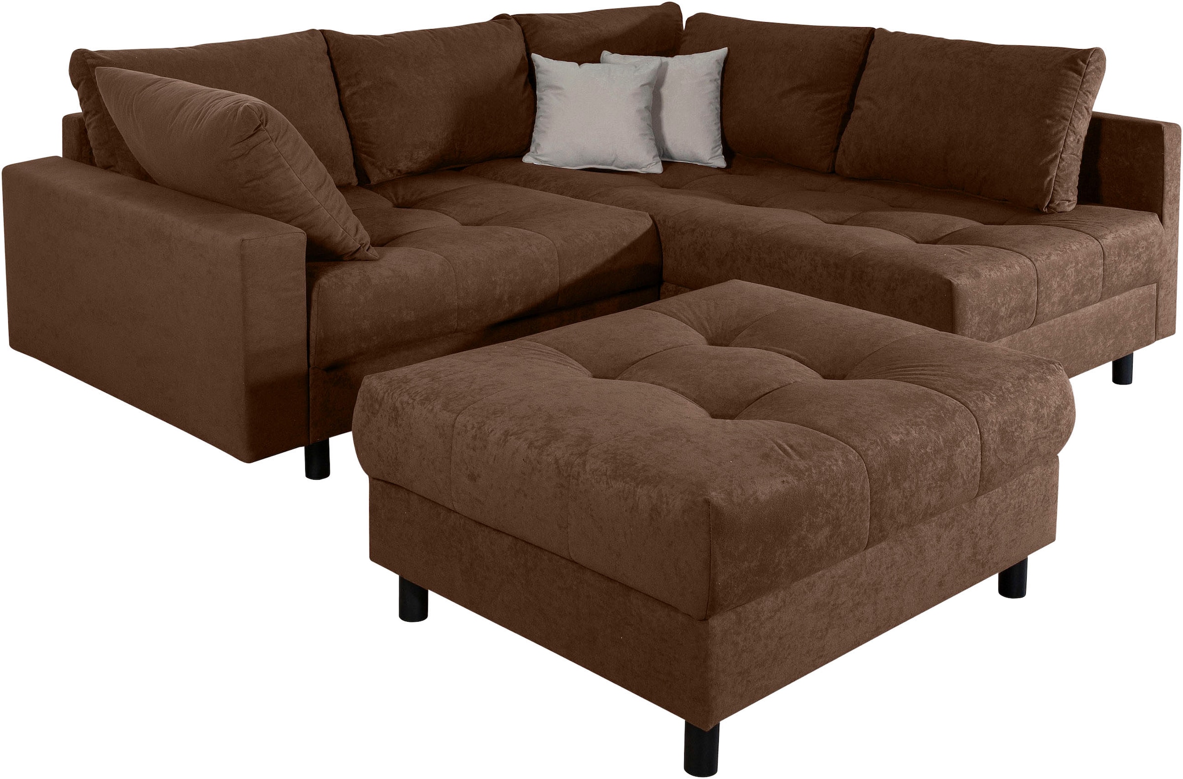 COLLECTION AB Ecksofa »Toni L-Form, B: 215 cm« mit Hocker & 2 Zierkissen, Federkern
