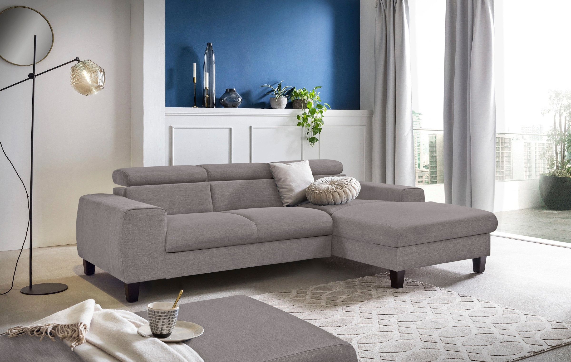 COTTA Polstergarnitur »Morven L-Form« Set,  Set bestehend aus: Ecksofa mit Kopfteilverstellung & Hocker