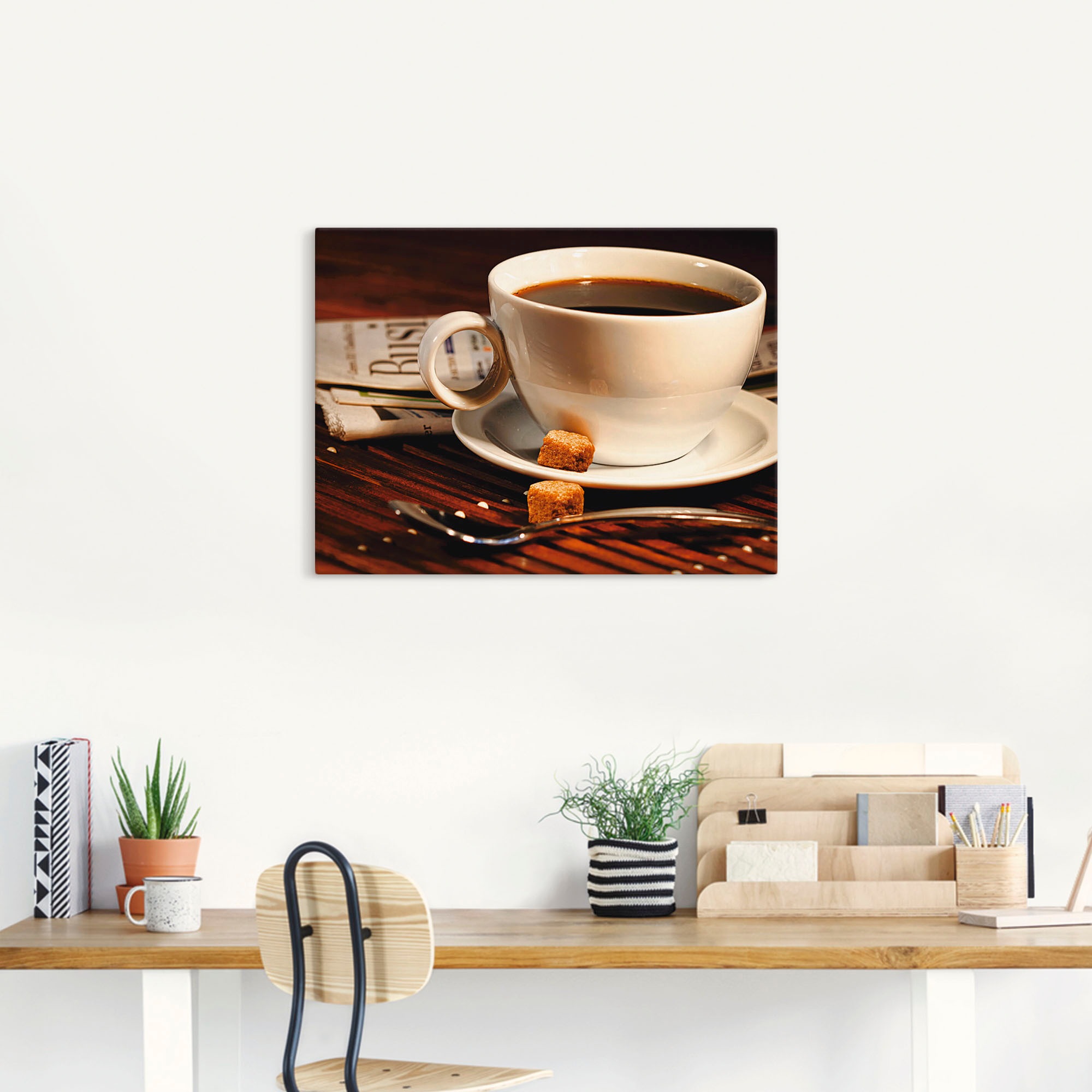 Artland Leinwandbild "Kaffeetasse und Zeitung" Getränke 1 Stk. tlg. auf Hol günstig online kaufen