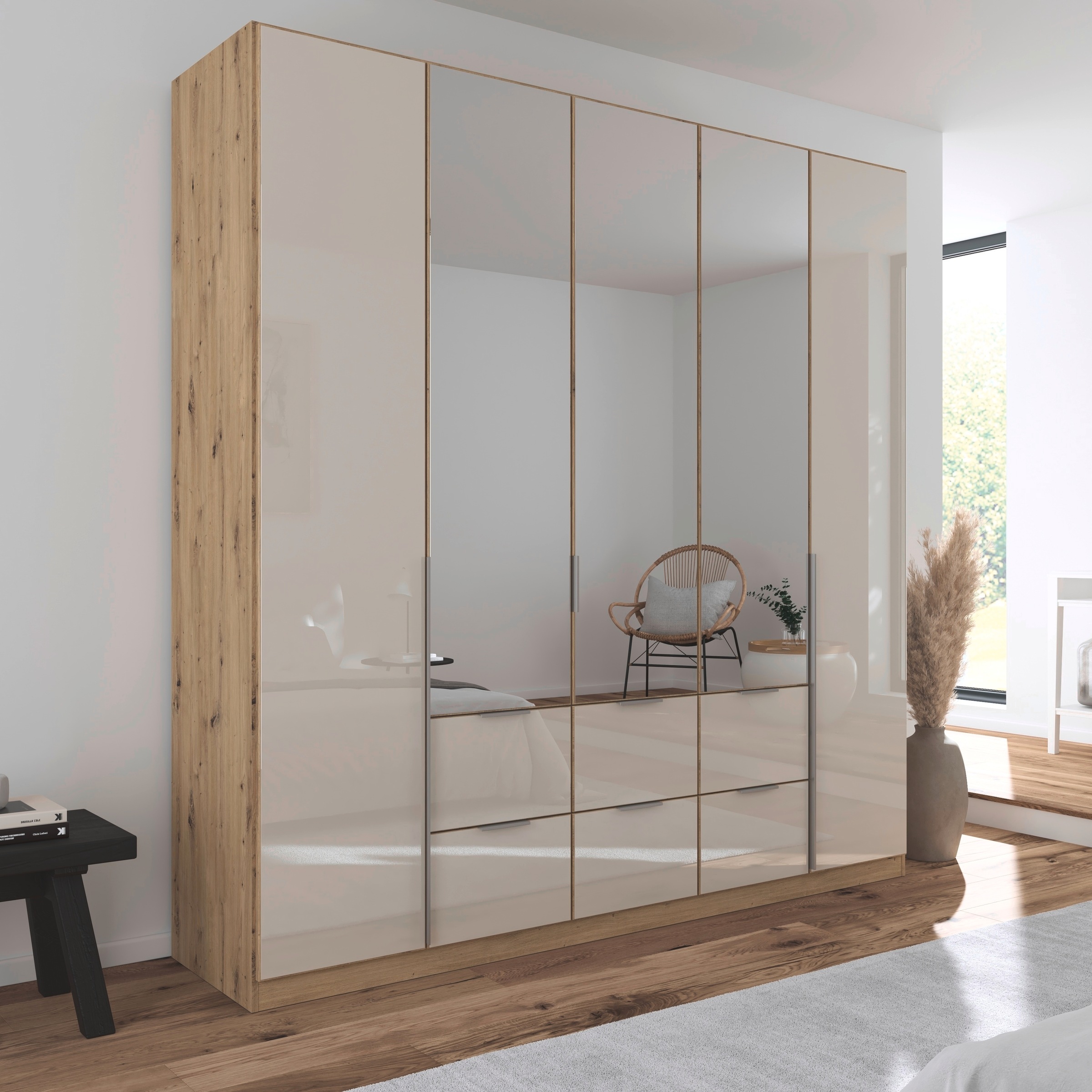 rauch Drehtürenschrank »Kleiderschrank Kleiderschränke Schrank Garderobe AGORDO mit Glasfront«, mit Außenschubkästen, in 6 Breiten und 2 Höhen MADE IN GERMANY