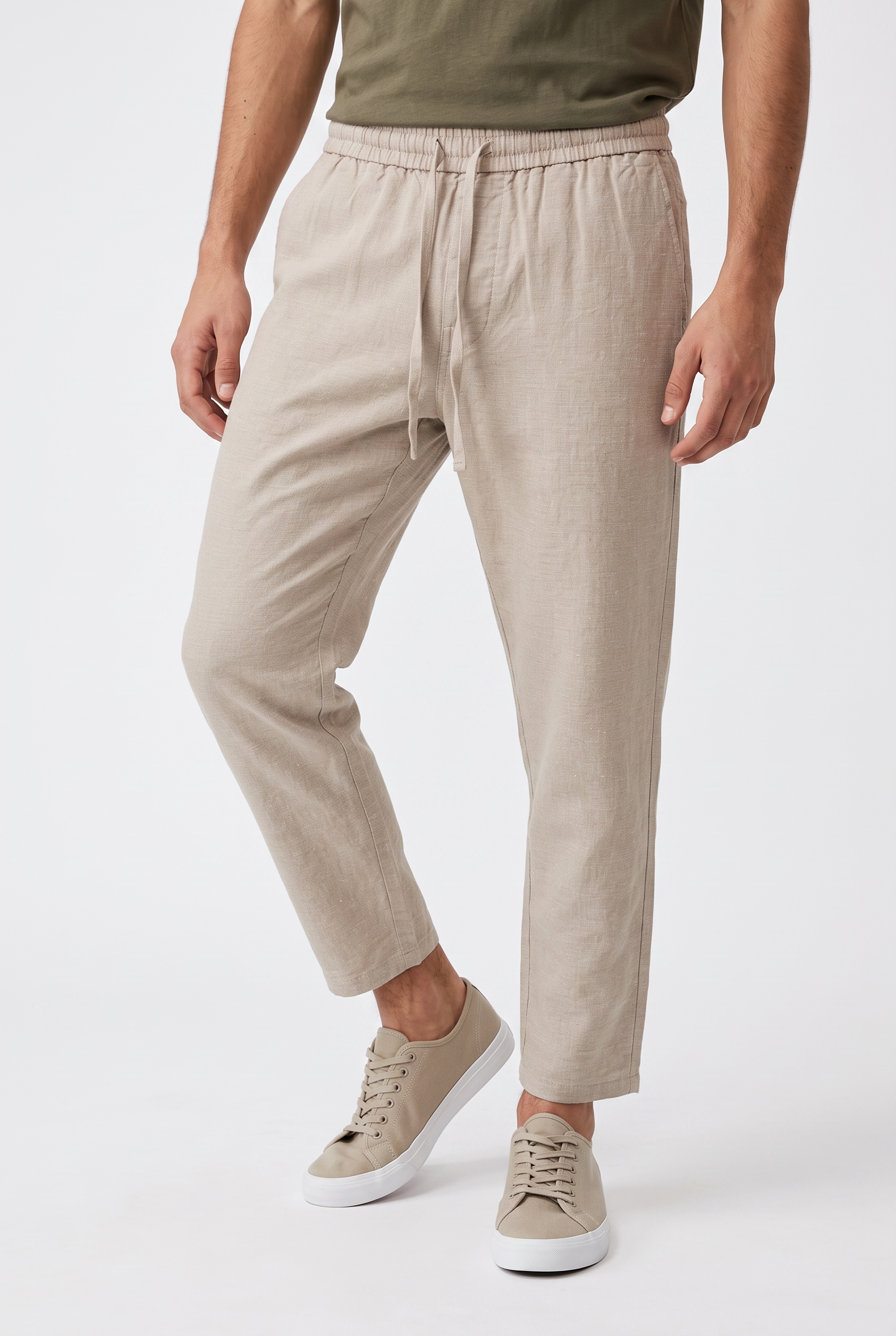 ONLY & SONS Schlupfhose "ONSLINUS CROP 0007 COT LIN PNT NOOS" Baumwolle mit Leinen, Gummizug und Kordel