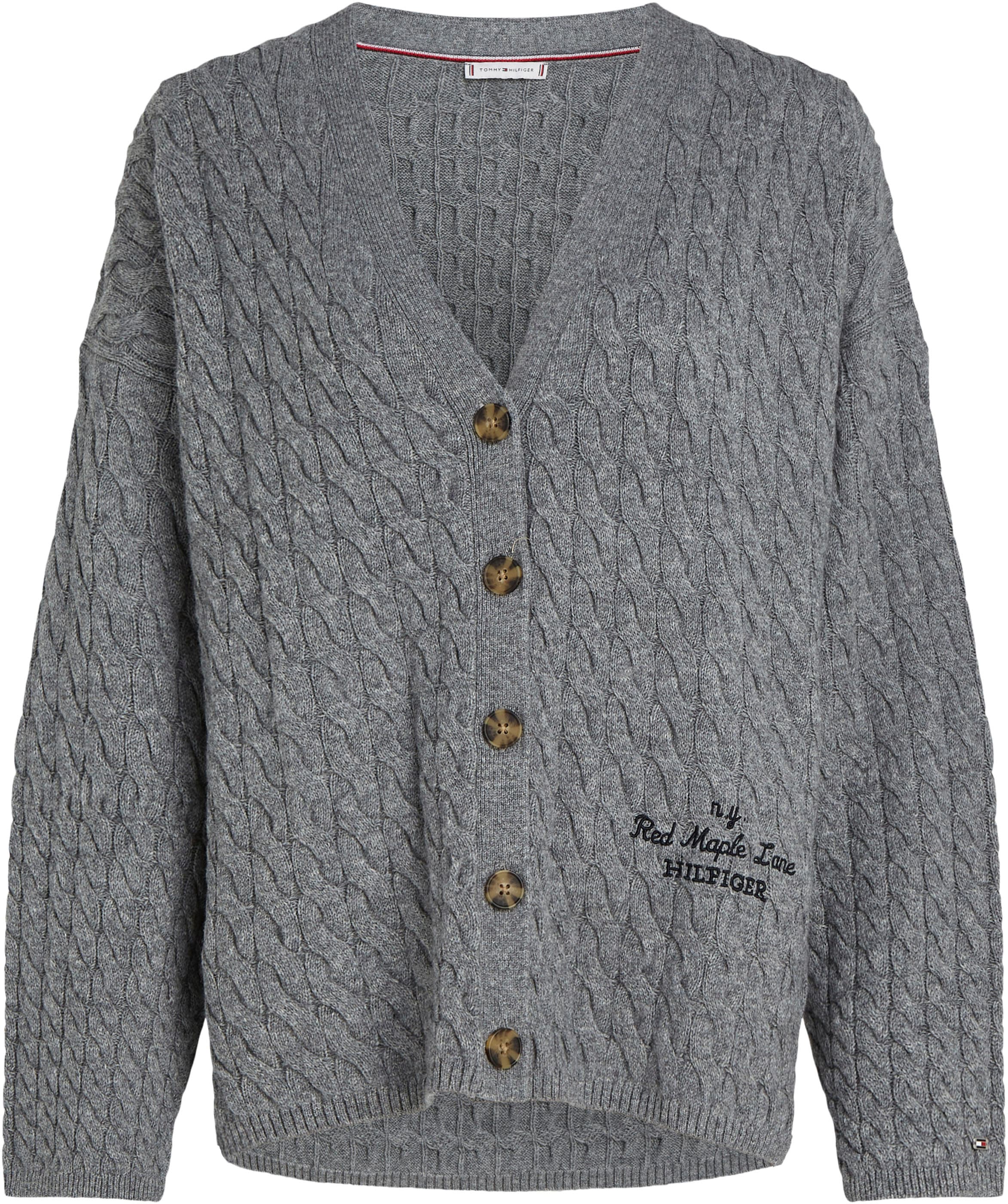 Tommy Hilfiger Strickjacke »WOOL BLEND CABLE V-NK CARDI«, mit Zopfmuster
