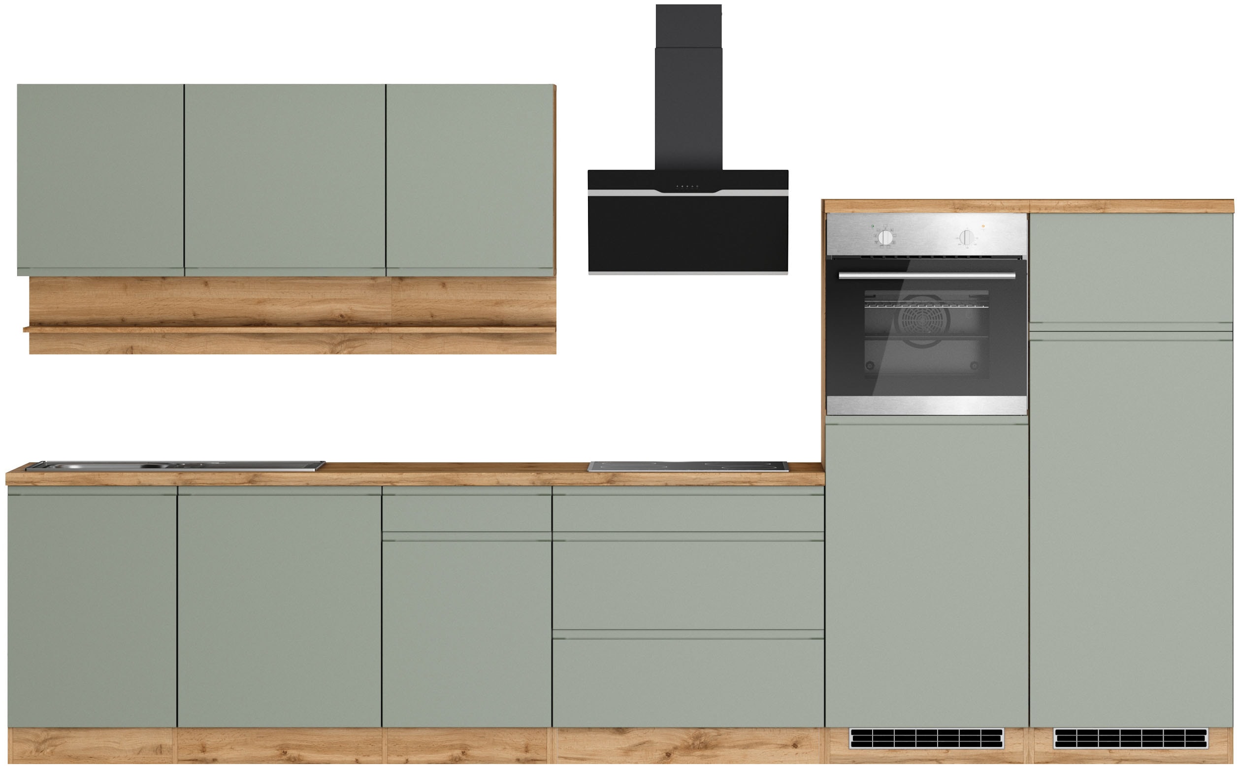 KOCHSTATION Küchenzeile "KS-Virginia,neu in verbesserter Ausführung" Arbeitsplatte 38 mm stark, Stauraum, Softclose, Breite 360 cm, Softclose, wahlweise mit E-Geräten und Induktion