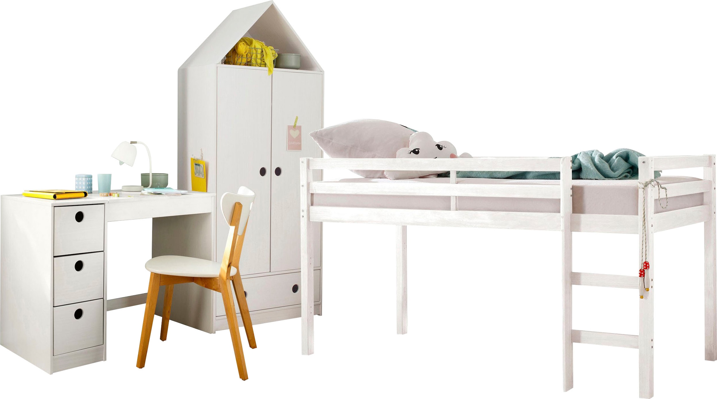 Jugendzimmer-Set »Alpi«, (Spar-Set, 3 St.), Hochbett, Schreibtisch und Kleiderschrank...