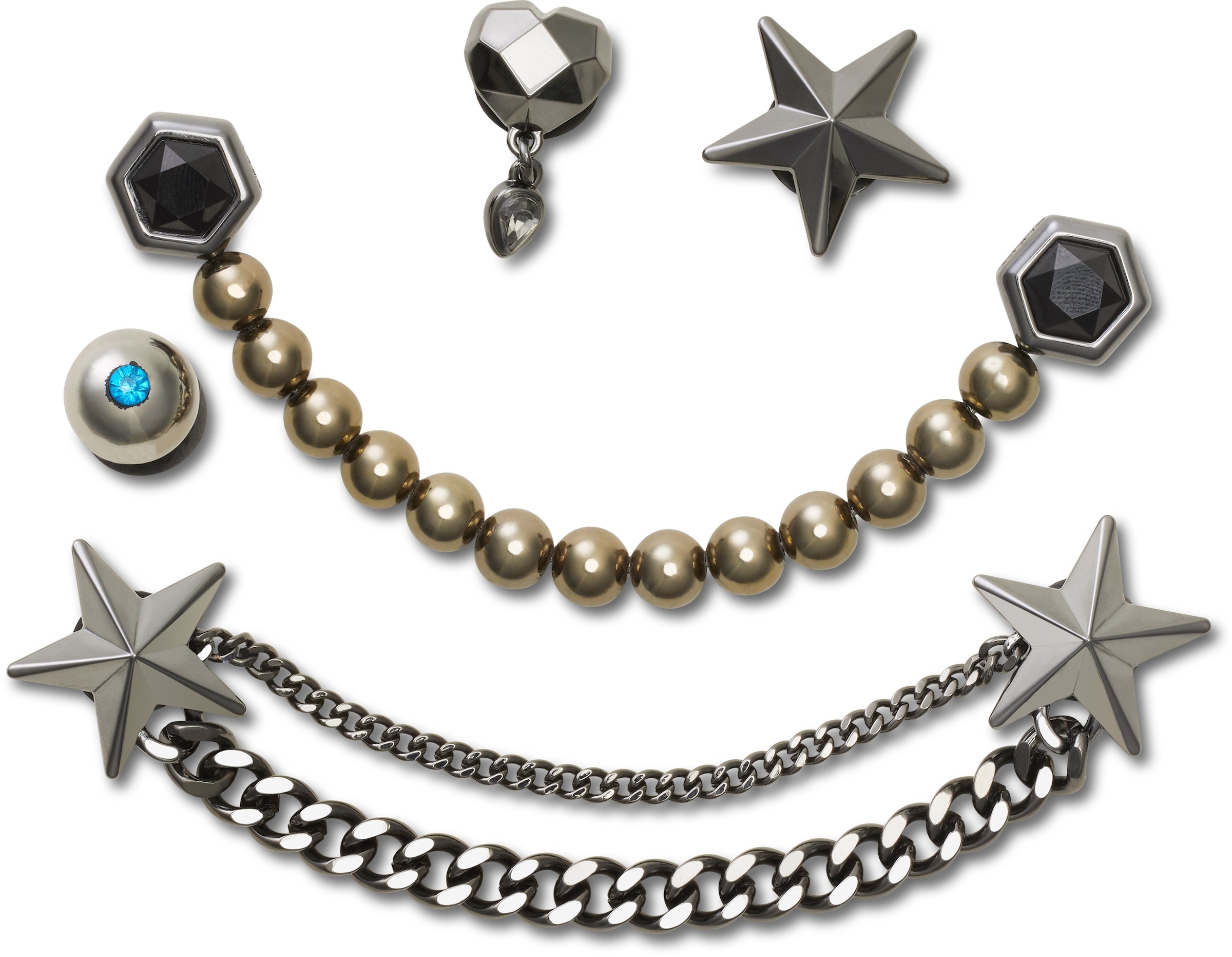 Schuhanstecker CROCS "Jibbitz™ Punk Gunmetal", Mädchen, silber (metallicfarben), Zinklegierung, Schuhzubehör Schuhanstecker, Charm, Anstecker für Crocs Schuhe