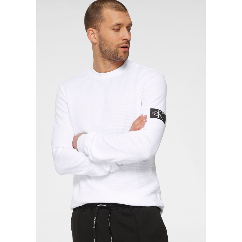 Herrenmode Shirts Calvin Klein Jeans Langarmshirt »MONOGRAM BADGE WAFFLE LS TEE« weiß