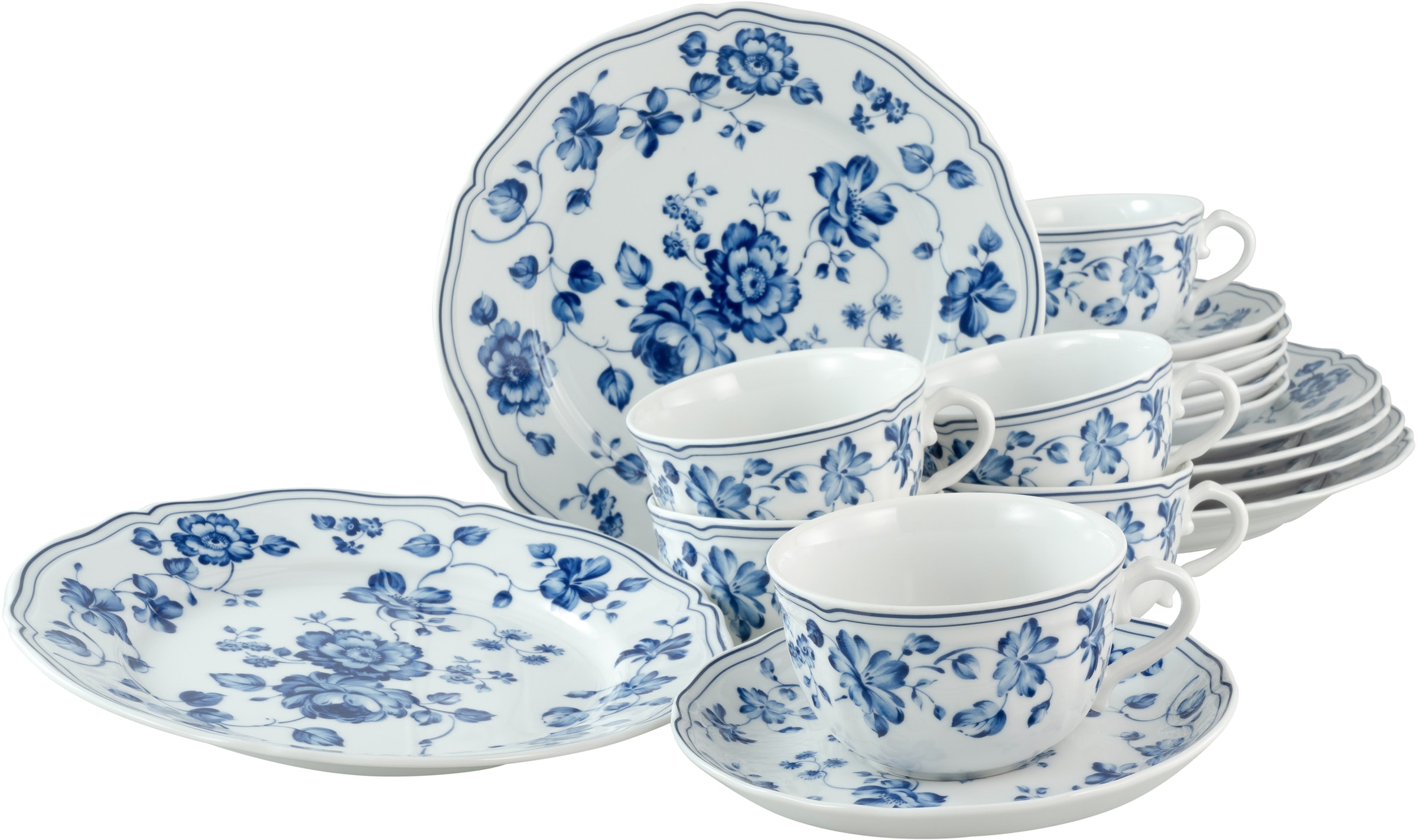 CreaTable Kaffeeservice »Geschirr-Set Personen für FLOWER«, für BAUR tlg., | ROYAL 18 6 blaue Teile BLUE 18 in Rosen Kaffeegeschirr Personen), (Set, 6 Anlage, oppulenter Service