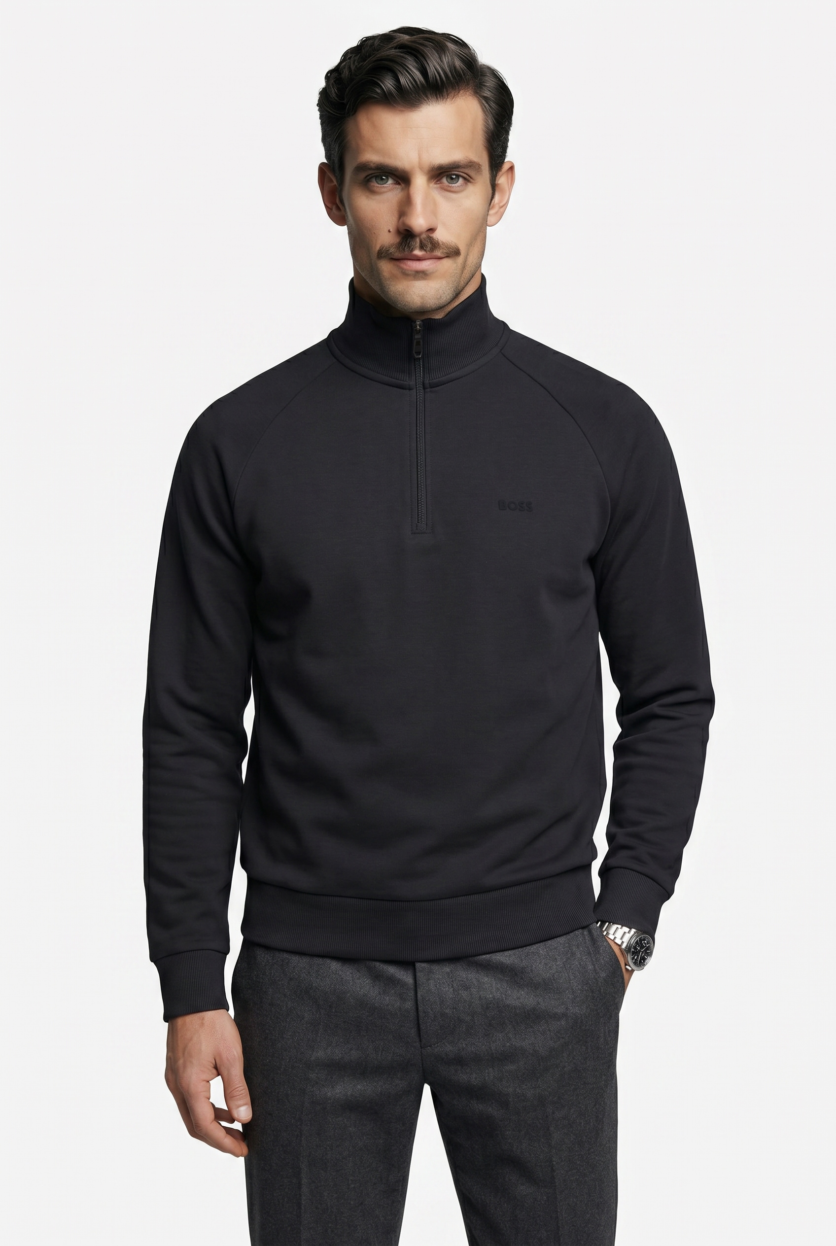 BOSS GREEN Sweatshirt, Troyer-Form, Regular Fit, Baumwollmischung