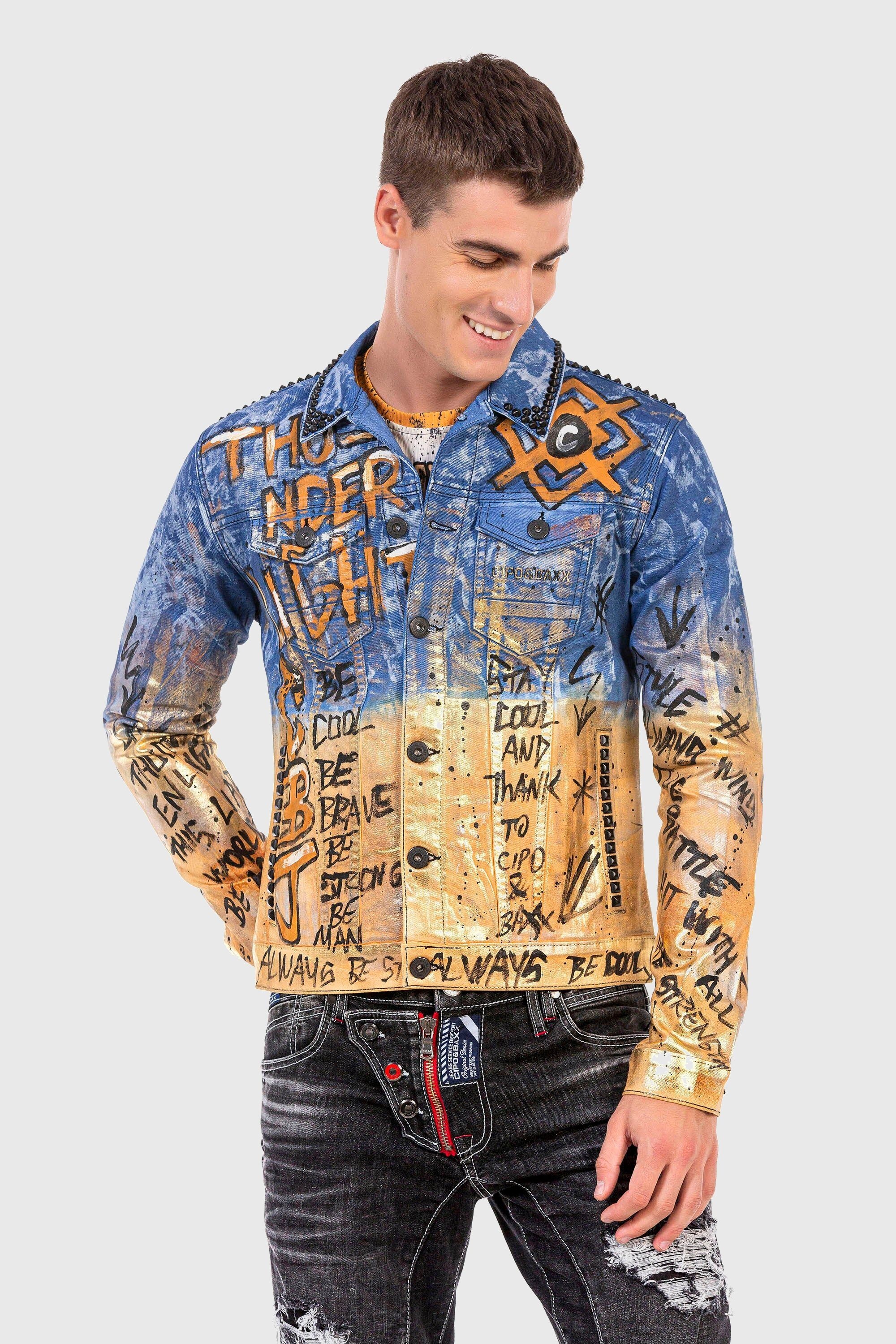 Cipo & Baxx Jeansjacke »Jacke«, ohne Kapuze, mit coolem Allover-Motiv