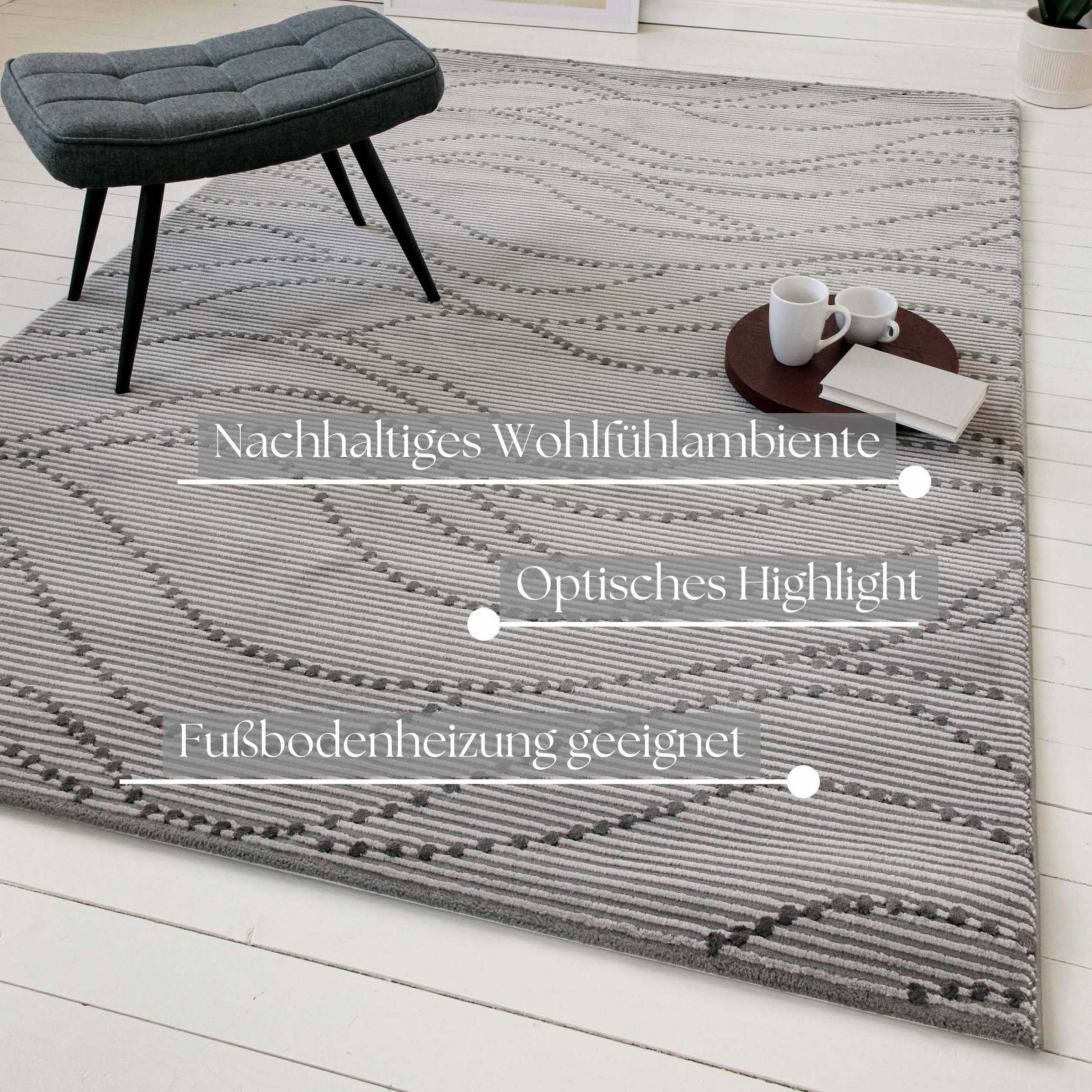 my home Teppich »Adlee«, rechteckig, 12 mm Höhe, Kurzflorteppich, gewebt, geometrisch, Wohnzimmer, modern, Punkte