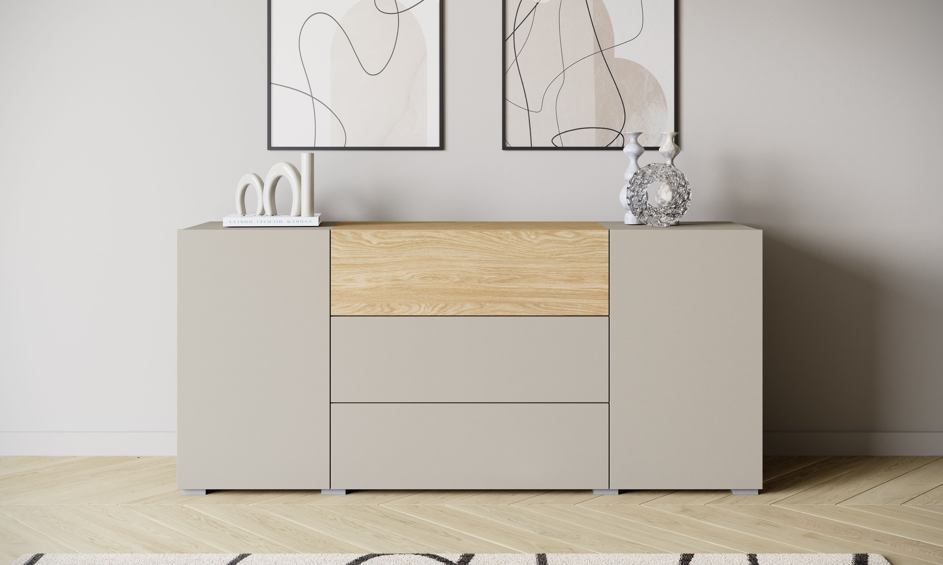 Home affaire Sideboard "BERLIN" Moderne grifflose Kommode Breite 150 cm, 4 Schubkästen/ 2 Türen