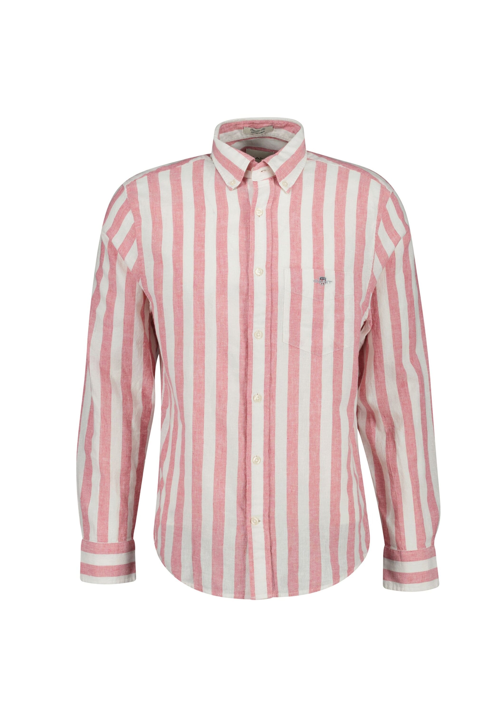 Langarmhemd GANT "Hemd REGULAR COTTON LINEN STRIPE SHIRT 1er Pack", Herren, Gr. M, N-Gr, pink (rosa), Obermaterial: 55% Leinen LI. 45% Baumwolle CO., Hemden 3
