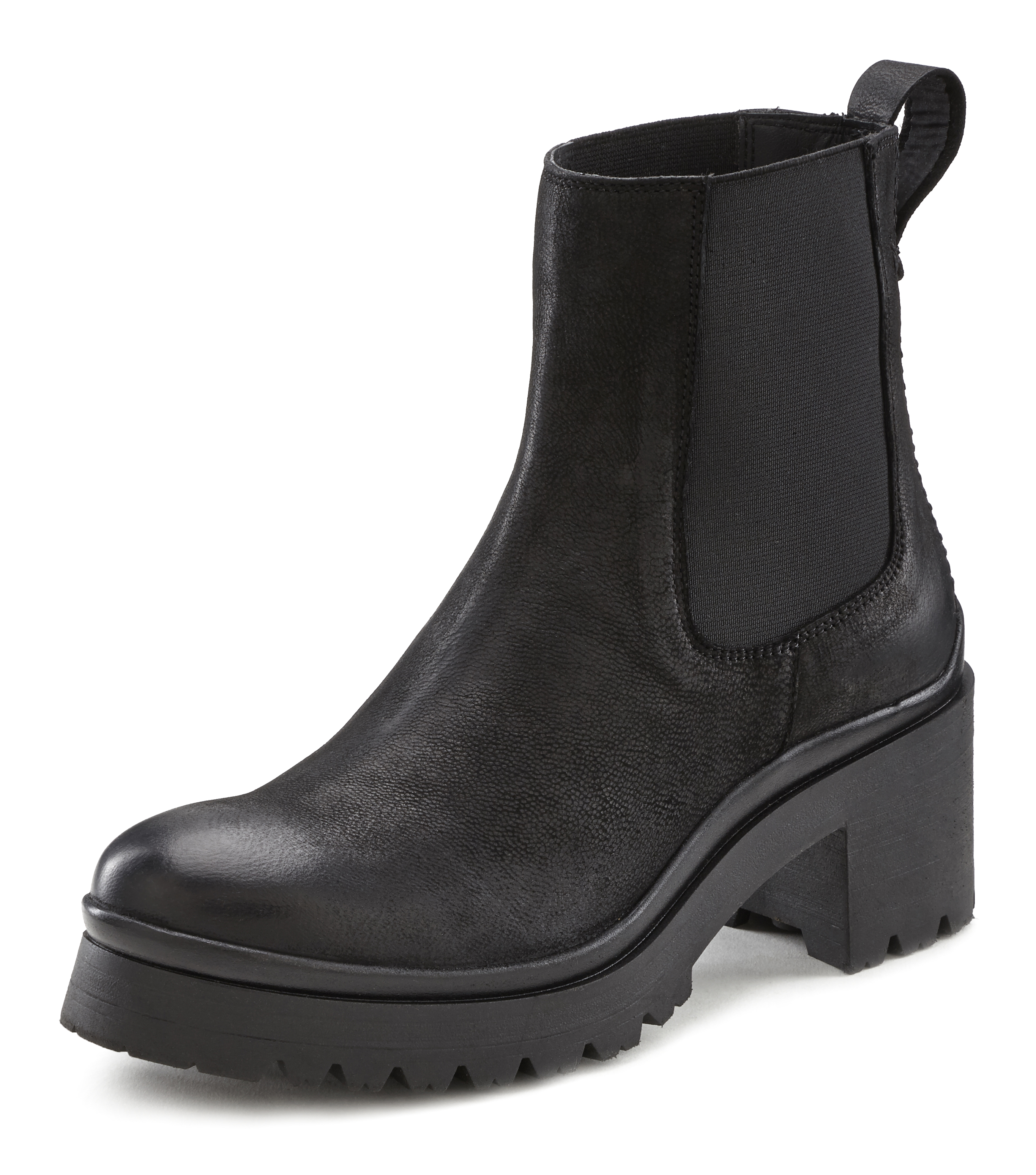 Chelseaboots, Ankle Boots, Stiefelette aus Leder mit modischem Blockabsatz