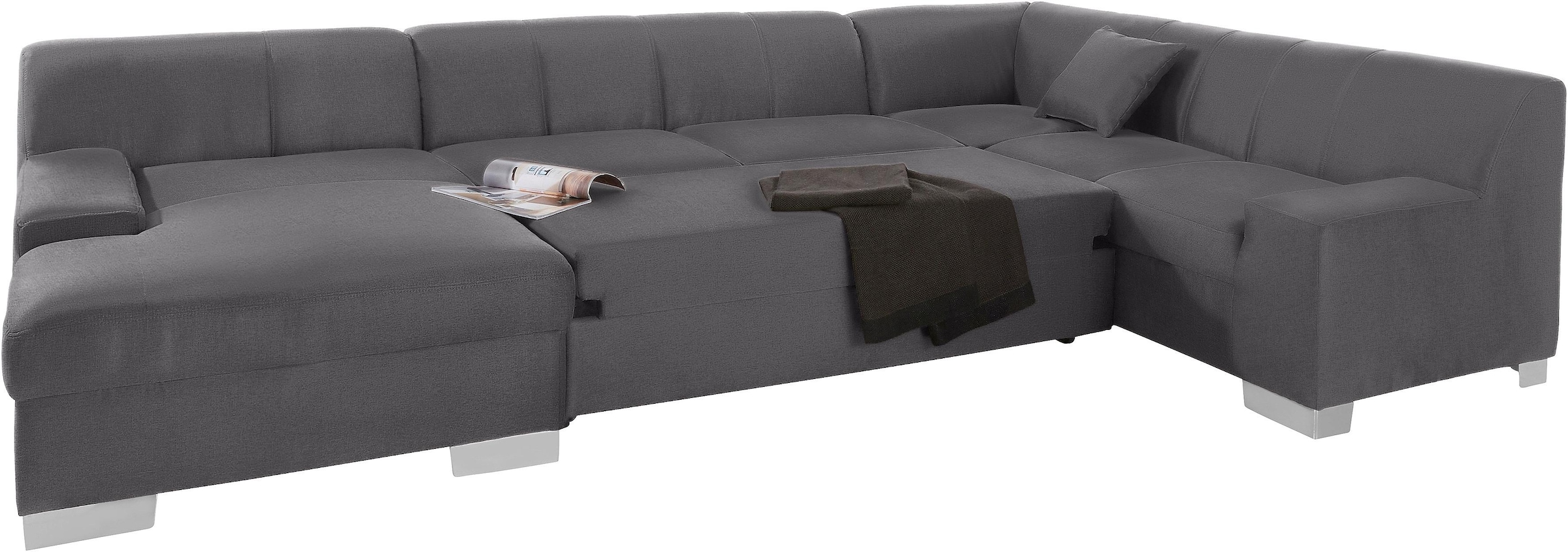 DOMO collection Wohnlandschaft »Bero, elegant und zeitlos, flache Armlehnen, U-Form«, fester Sitzkomfort, wahlweise mit Bettfunktion