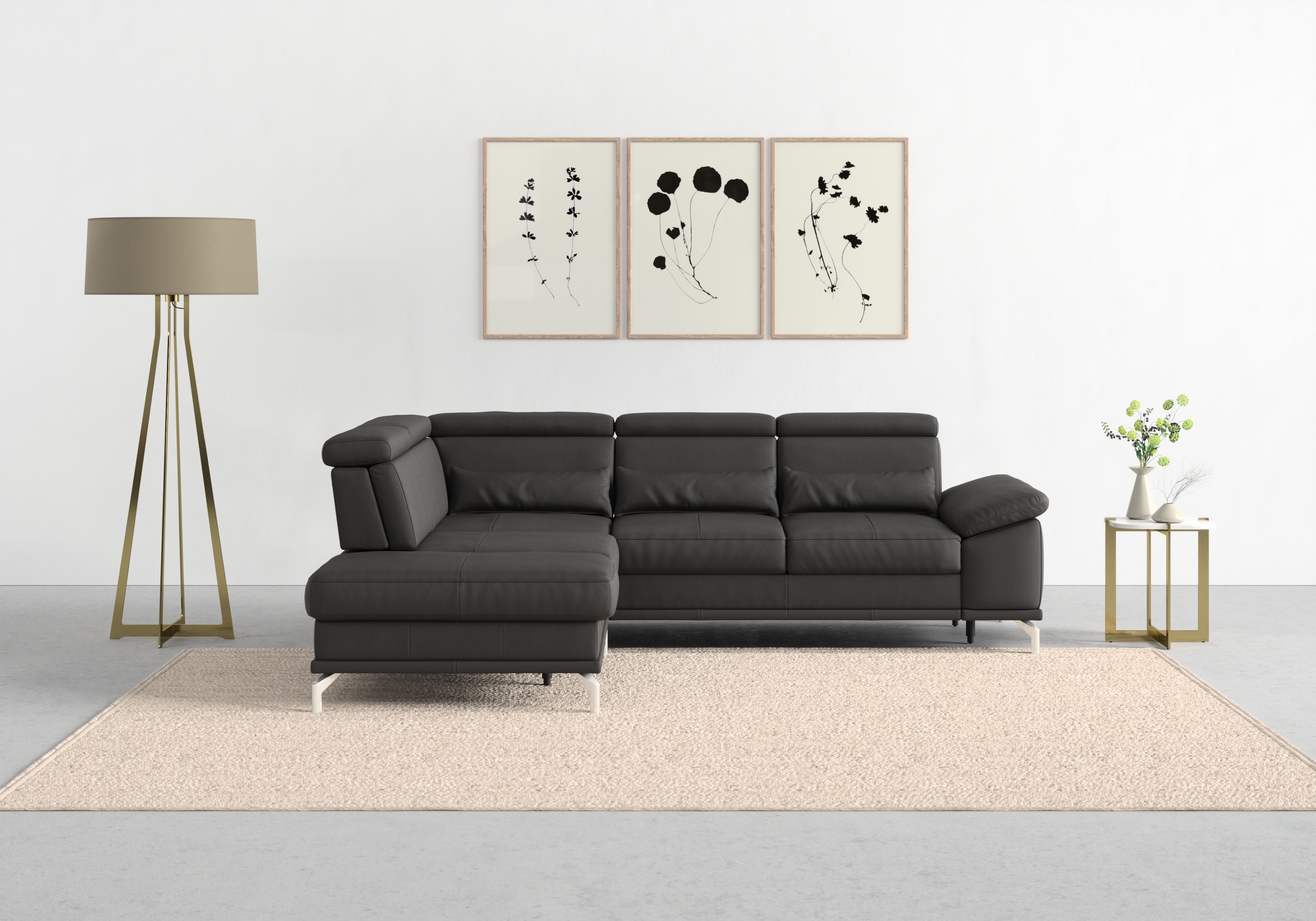 sit&more Ecksofa "Cabrio L-Form, B: 274 cm, mit Sitztiefen-, Arm- & Kopfteilverstellung" 3 Nierenkissen, Federkern, optional Schlaffunktion und Stauraum