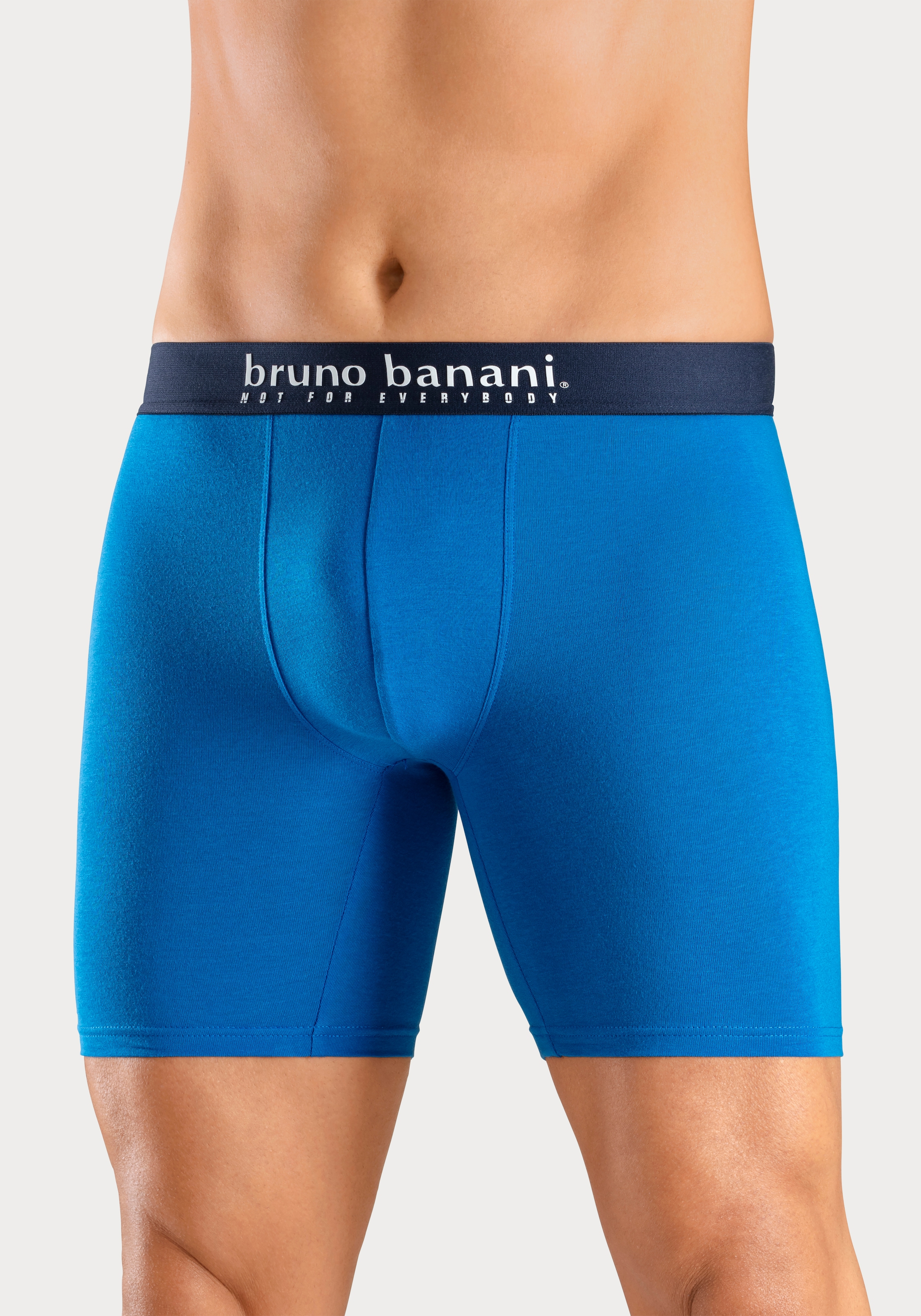 Bruno Banani Langer Boxer, (Packung, 4 St., 4er-Pack), mit Palmendruck und unifarben aus Baumwollmischung