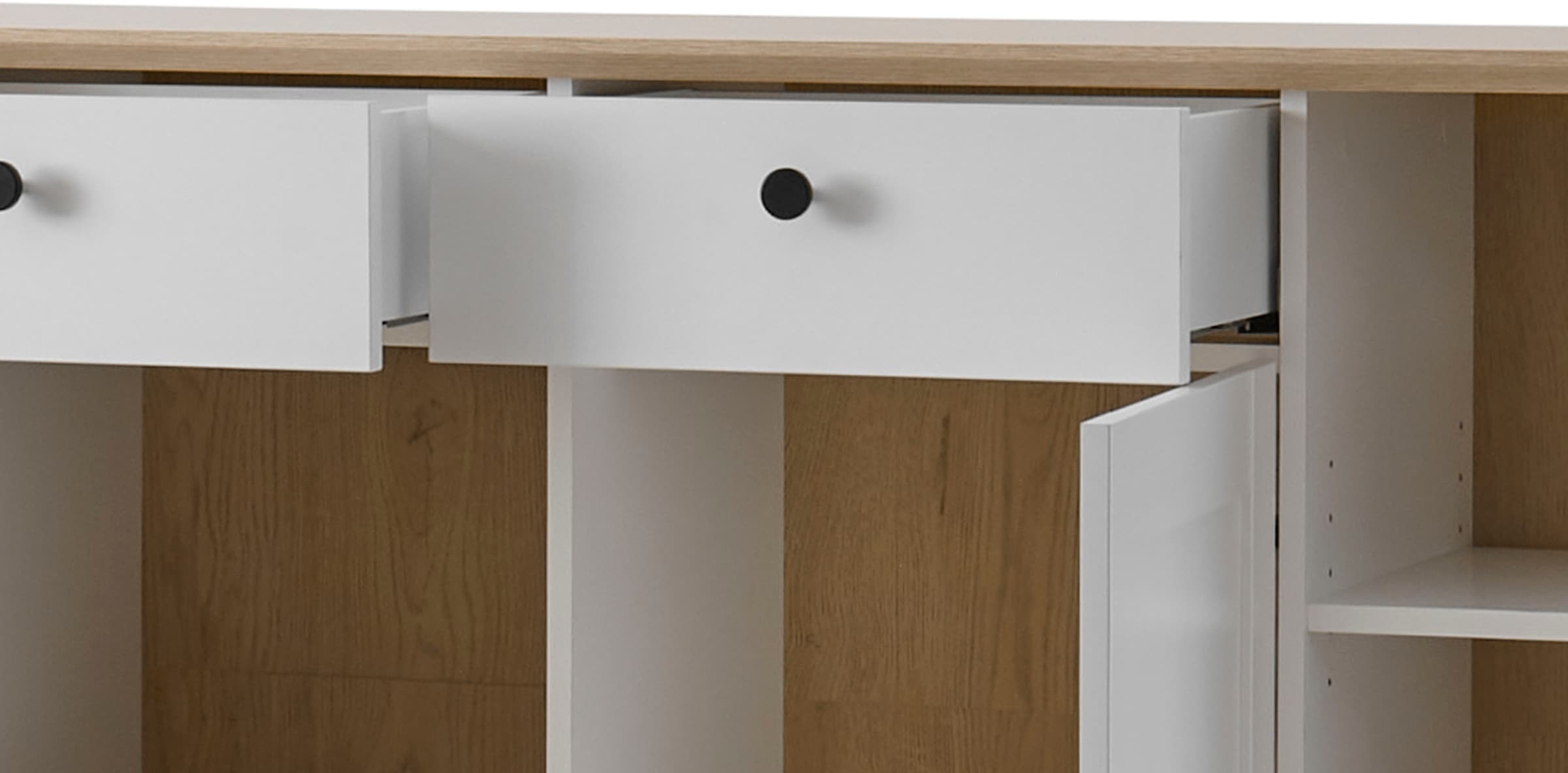 OTTO home Sideboard »Brest, Schrank im Landhausstil, Kommode, zeitloses Stauraumelement« schwarze Metallgriffe, ausreichend Stauraum, Glastüren, 204 cm breit