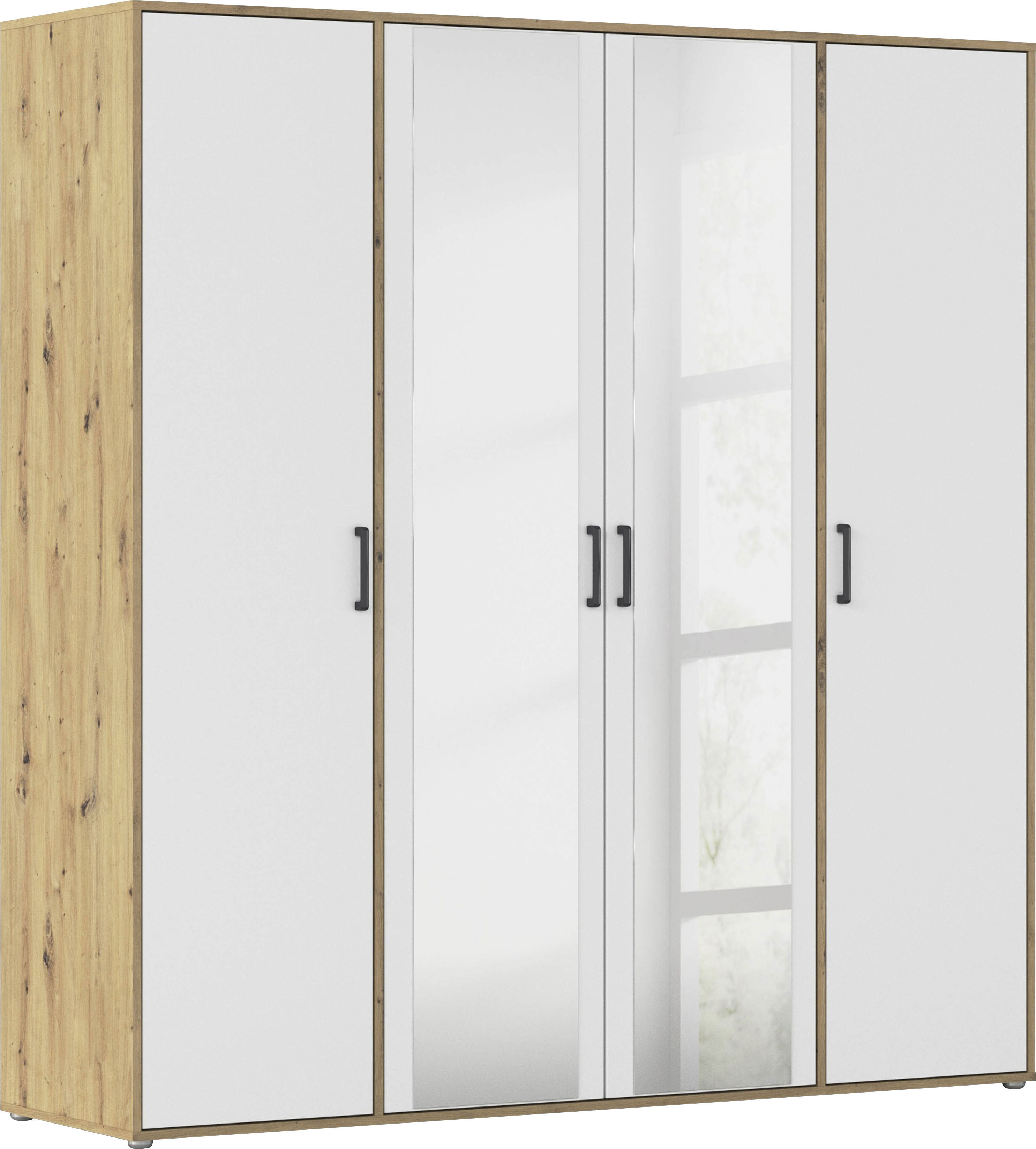 rauch 1100000002199 "Kleiderschrank Schrank Garderobe Wäscheschrank VOYAGER" in 3 verschiedenen Ausstattungen BASIC/CLASSIC/PREMIUM, mit modernen Griffen in Graumetallic und Spiegel