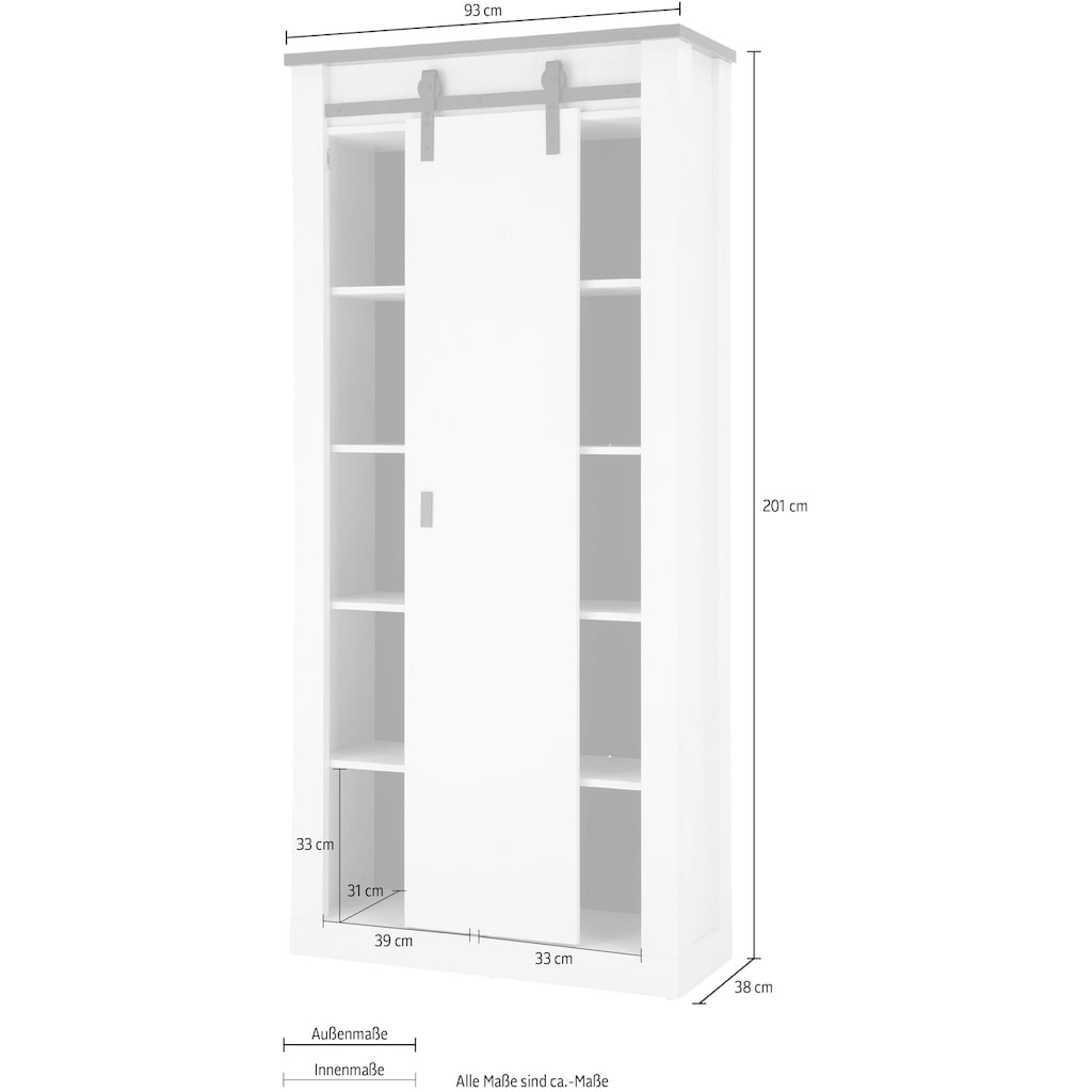 Home affaire Regal »SHERWOOD«, modernes Holz Dekor, mit Scheunentorbeschlag aus Metall, Höhe 201 cm