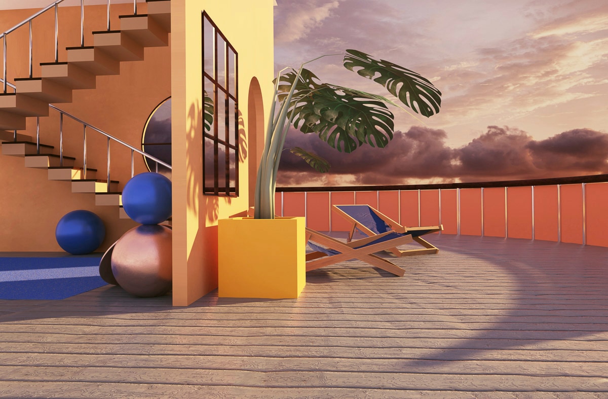 Papermoon Fototapete "3D DESIGN-PALMEN und TERRASSE"