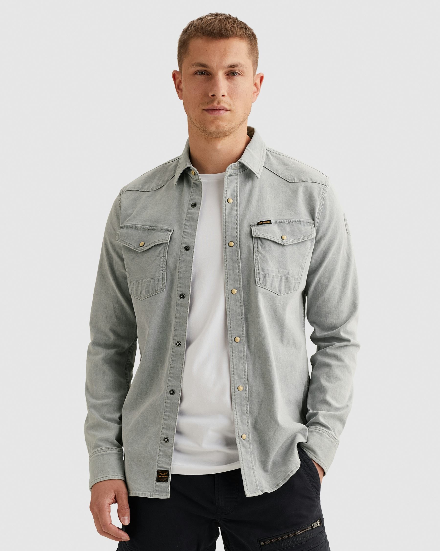 PME LEGEND Jeanshemd "Denim Shirts Sunset Greyblue Shade" mit Druckknopflei günstig online kaufen