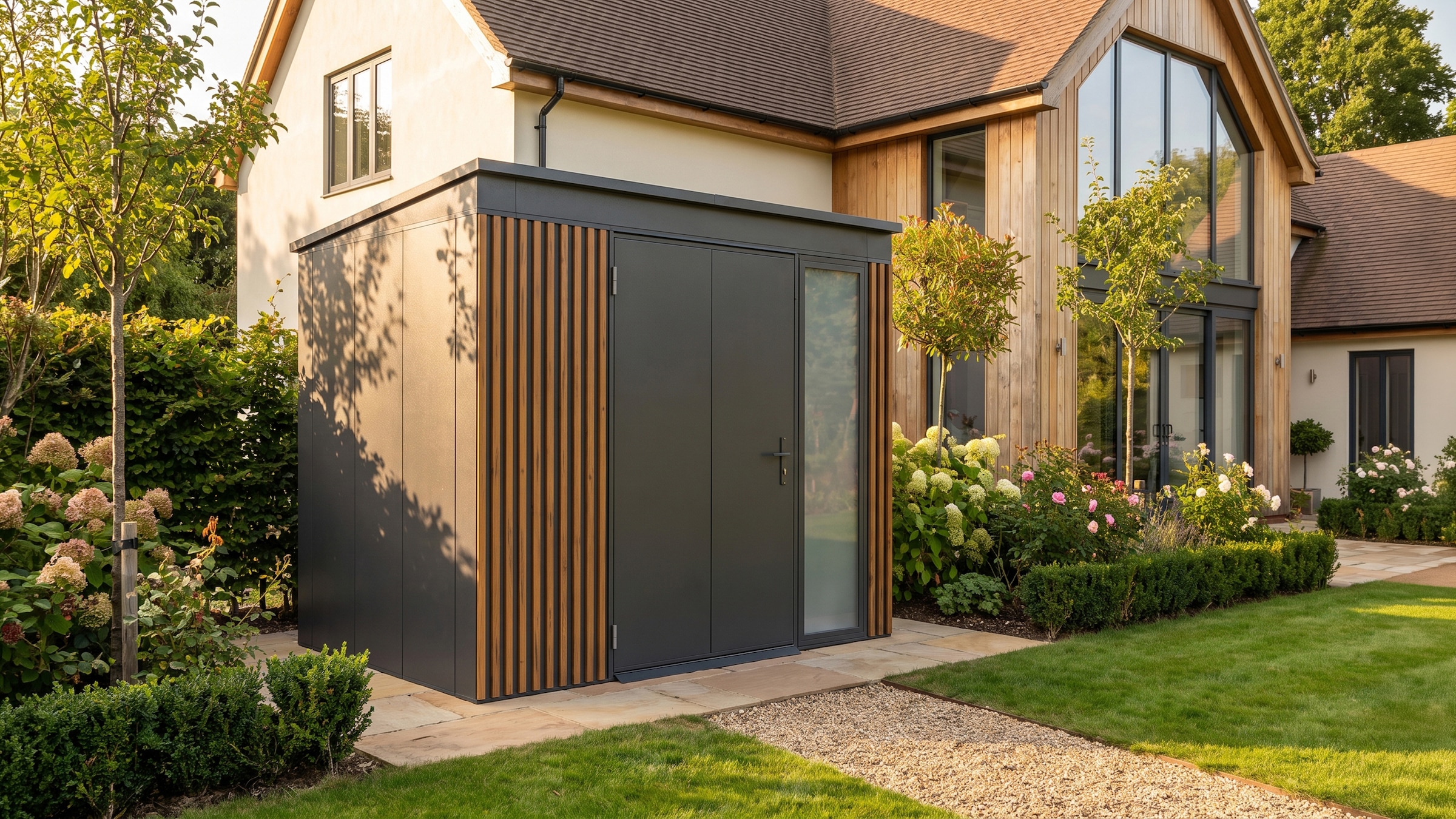 Gerätehaus WEKAanthrazit, Metall, Garten, Gerätehäuser, "Gary Gr. 6, aus Metall mit Holzoptik, anthrazit", aus pulverbeschichtetem, verzinktem Stahl