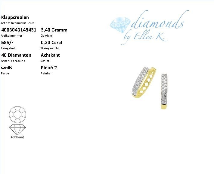 Diamonds by Ellen K. Paar Creolen »585 Gelbgold Diamant 0,20ct.«
