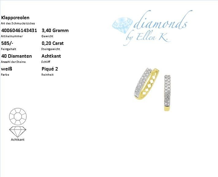 Diamonds by Ellen K. Paar Creolen »Gold 585 zweifarbig mit 40x Diamant zus. 0,20ct.«