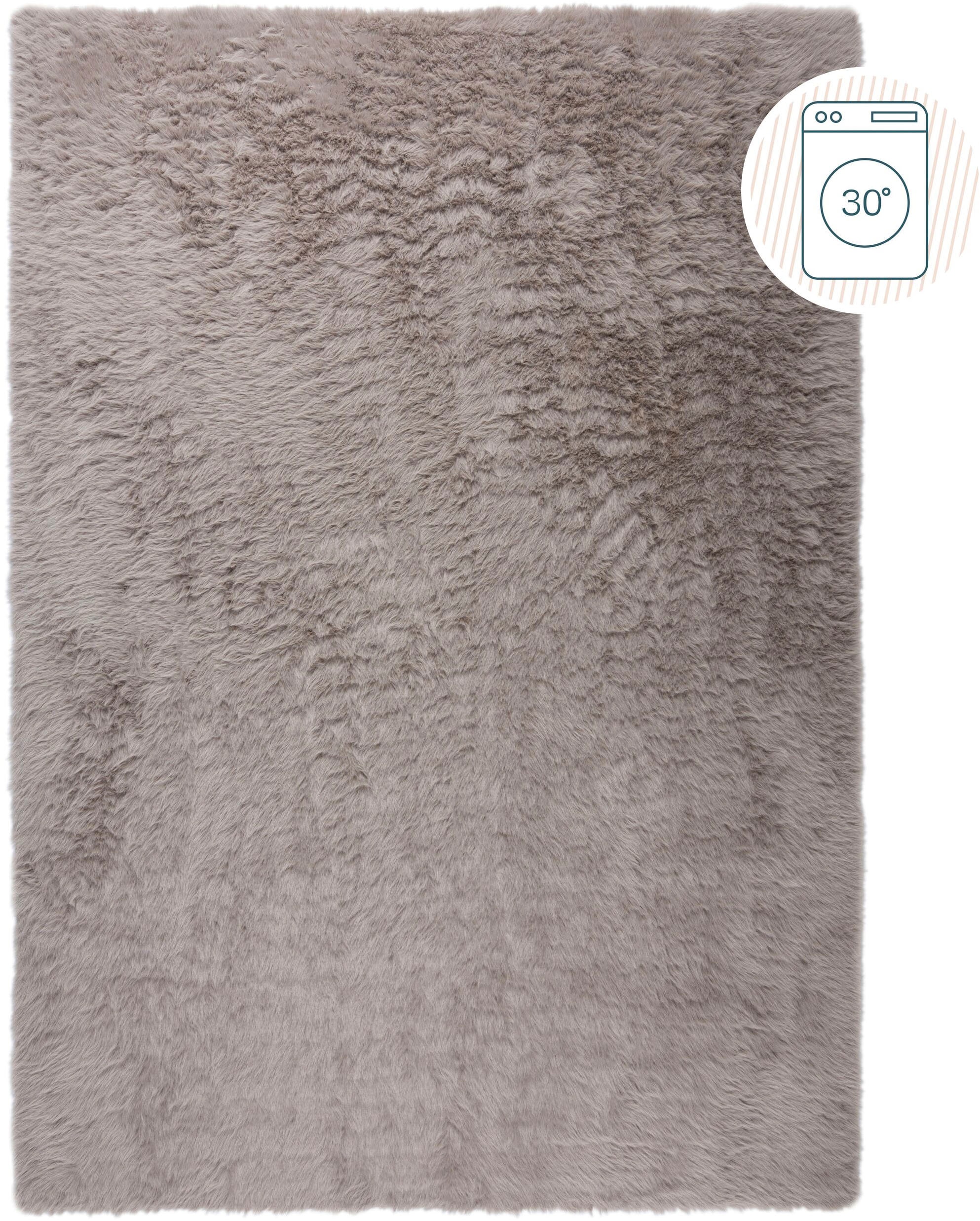 Hochflor-Teppich FLAIR RUGS "Alpine Faux Fur", grau, B:80cm H:35mm L:150cm, Kunstfaser, Teppiche, waschbarer Kunstpelzteppich. Wohnzimmer, Schlafzimmer