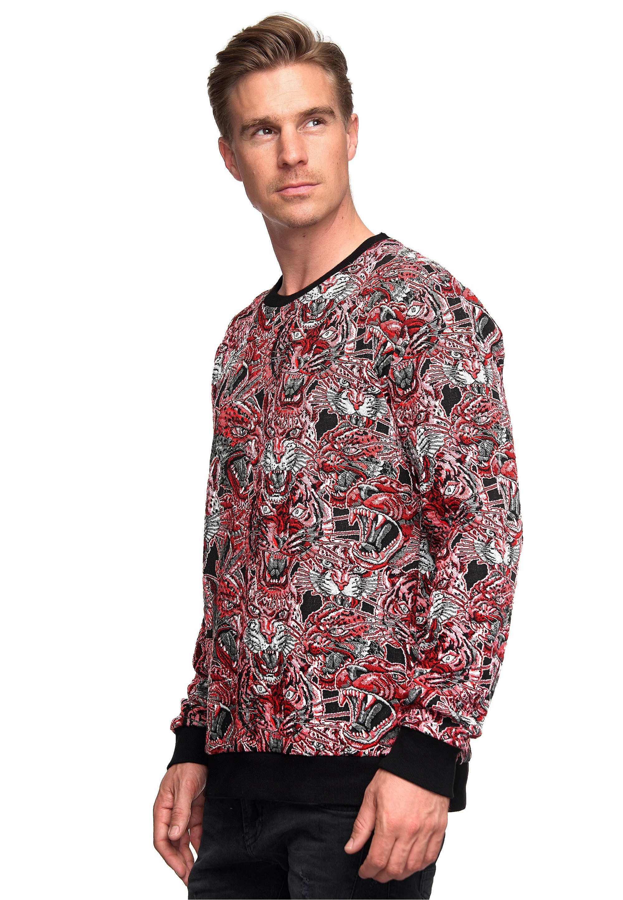 Rusty Neal Sweatshirt "Red Tiger in Jacquard", mit extravagantem Muster günstig online kaufen