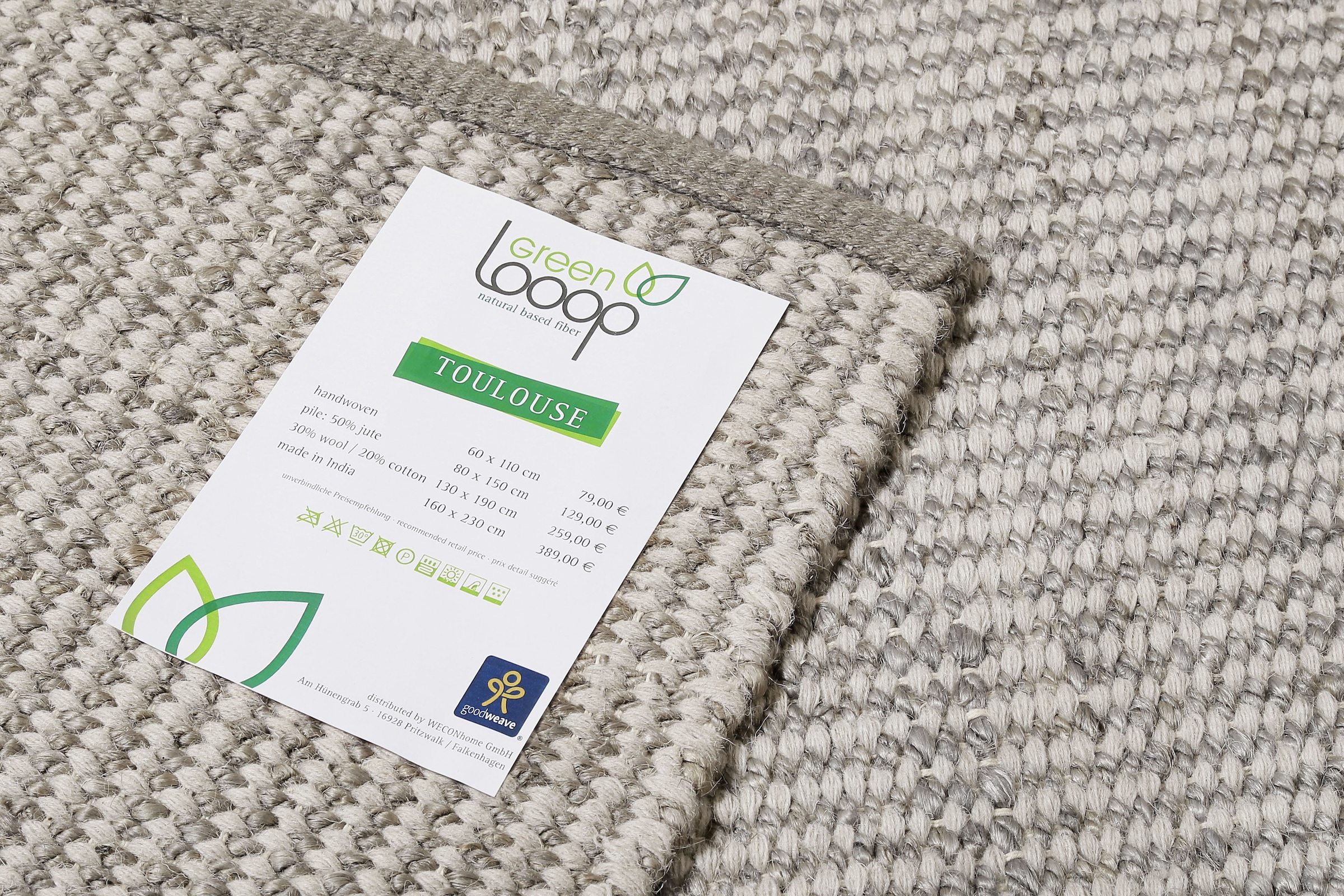 Green Looop Wollteppich »Toulouse«, rechteckig, 10 mm Höhe, Naturfaser Teppich aus Wolle und Jute, Wohnzimmer