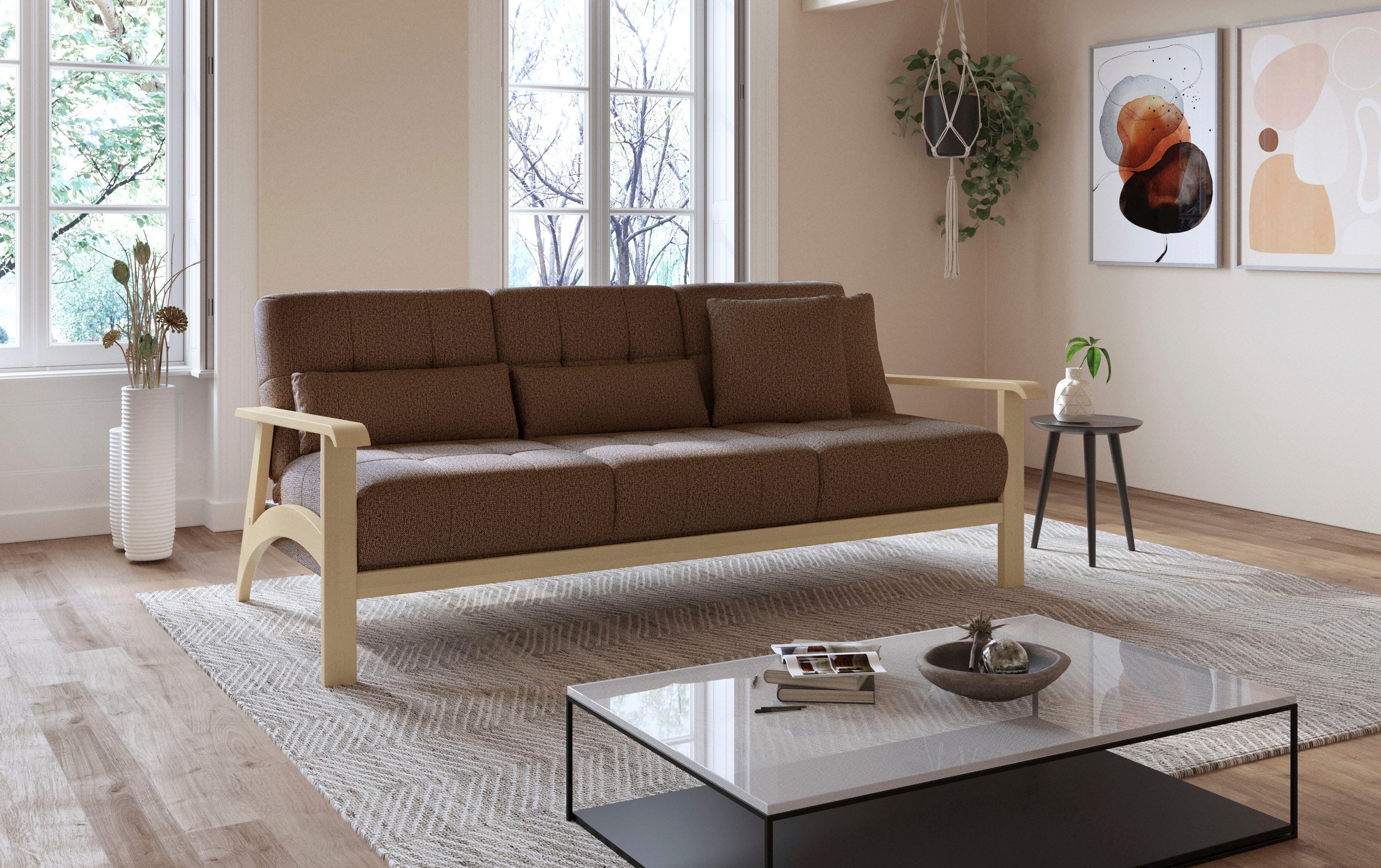 sit&more 3-Sitzer »Billund«, Armlehnen aus Buchenholz in natur, verschiedene Bezüge und Farben