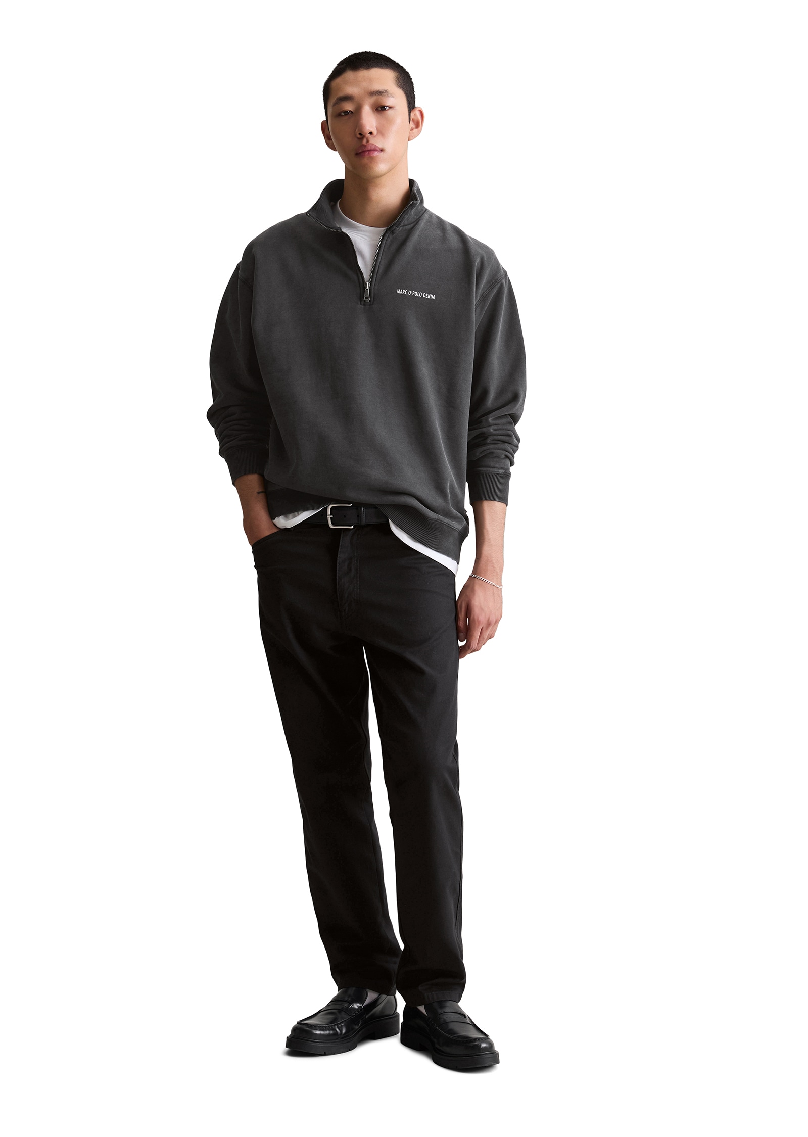 Marc O'Polo DENIM Sweatshirt, Troyerkragen, relaxed fit, Logoprint