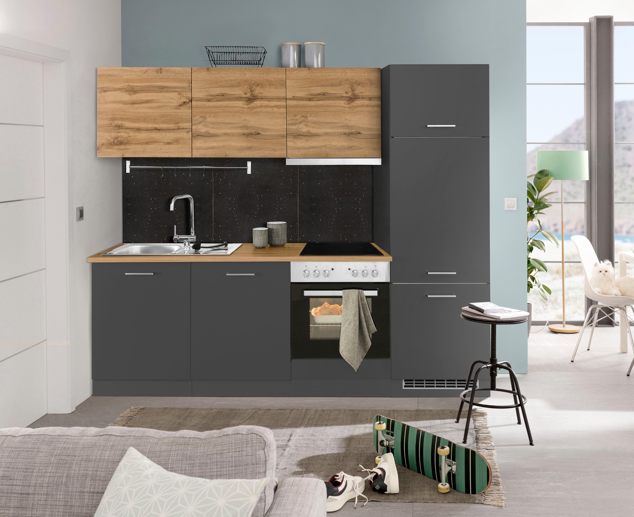 KOCHSTATION Küchenzeile »KS-Kehl«, mit E-Geräten, Breite 240 cm, inkl. Kühlschrank