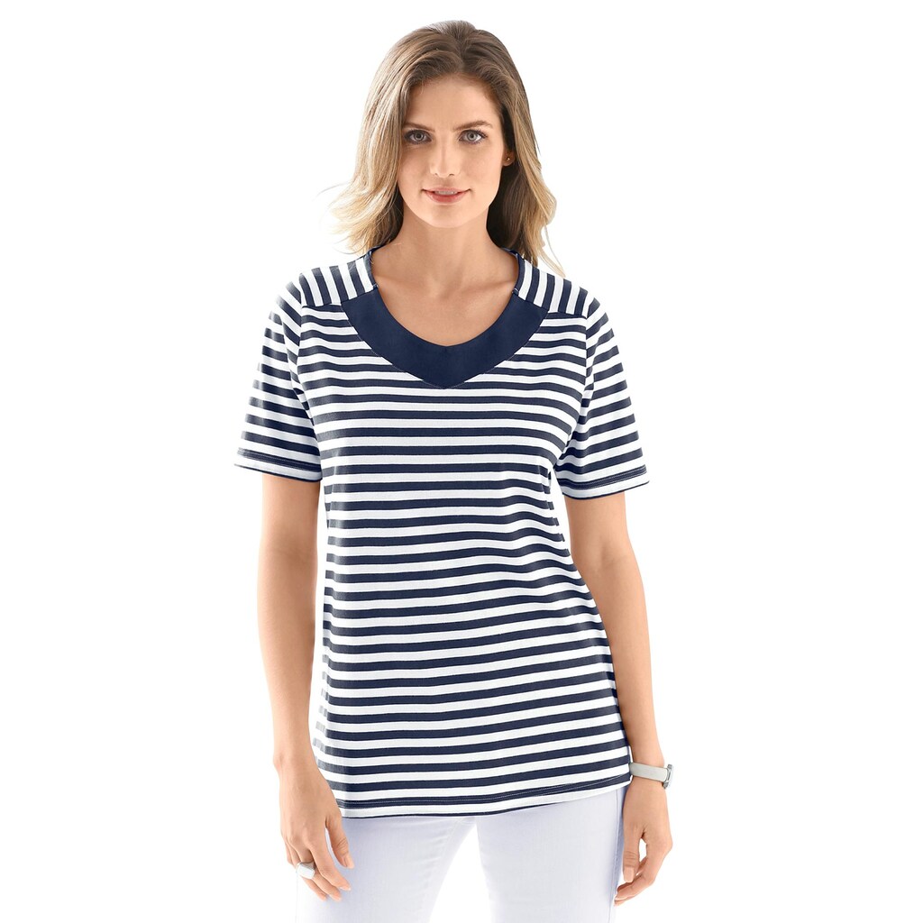 Damenmode Shirts & Sweatshirts Classic Basics Kurzarmshirt »Shirt«, (1 tlg.) marine-geringelt