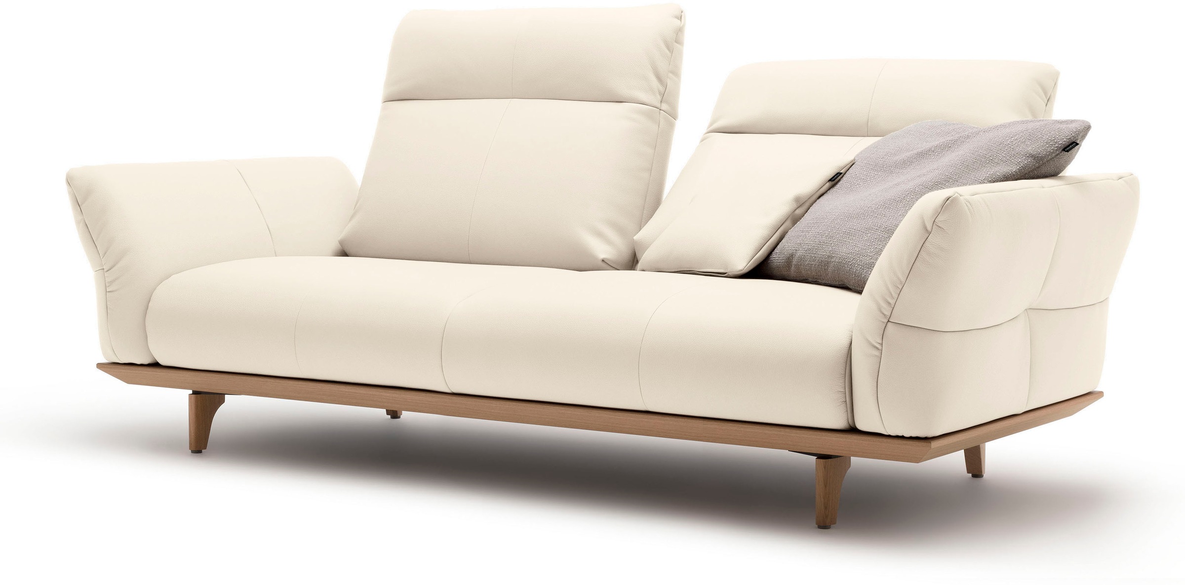3-Sitzer "CR.460", weiß (perlweiß 534, 12), B:208cm H:103cm T:100cm, NaturLEDER OSKAR (echtes Rindsleder), CREATION BY ROLF BENZ, Sofas, Sockel in Eiche, Füße Eiche natur, Breite 208 cm 2