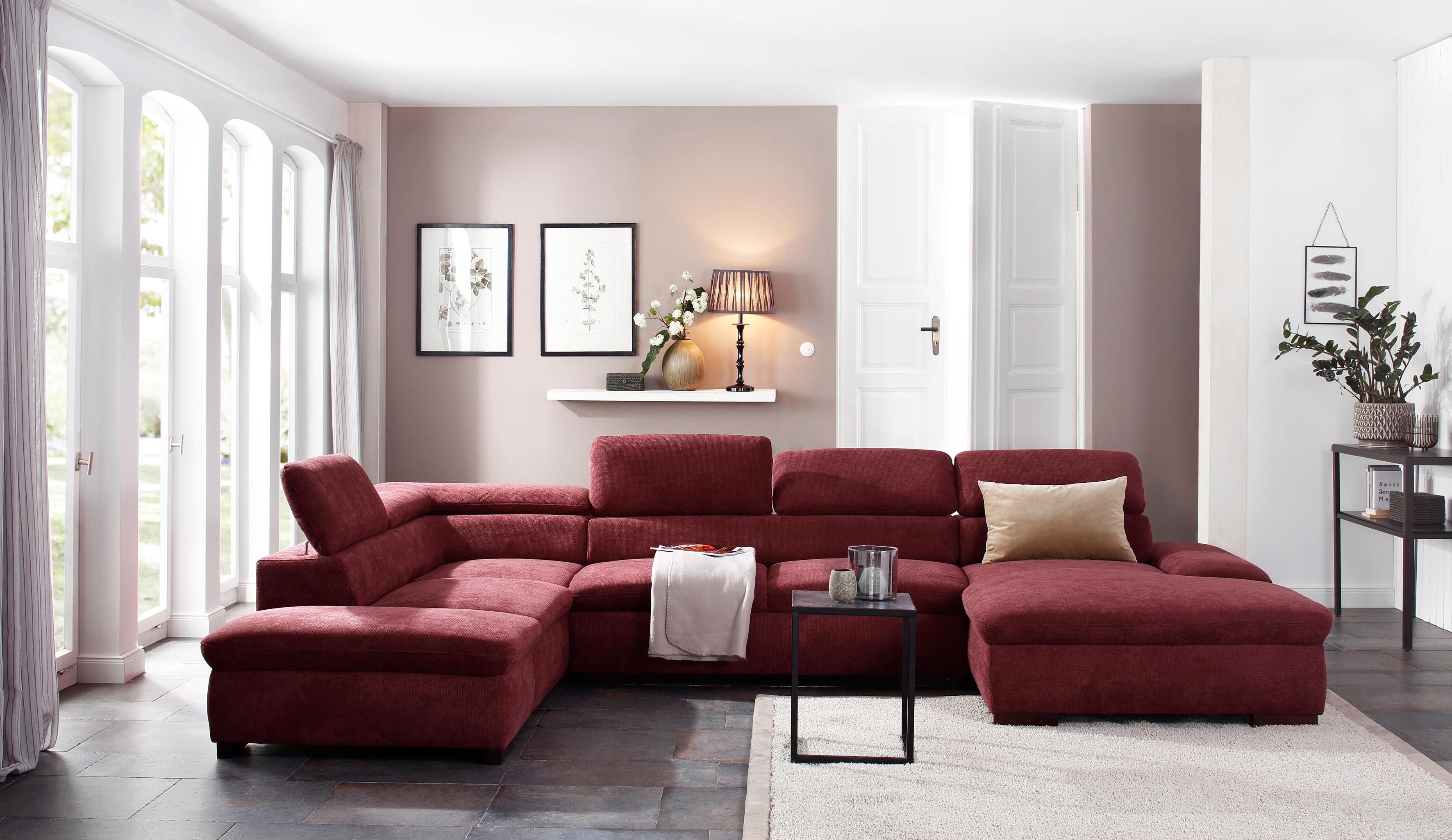 OTTO home Wohnlandschaft "Alberto U-Form, B: 350 cm, mit Kopfteilverstellung, XXL-Sofa" optional mit Schlaffunktion, Couch mit Lederoption