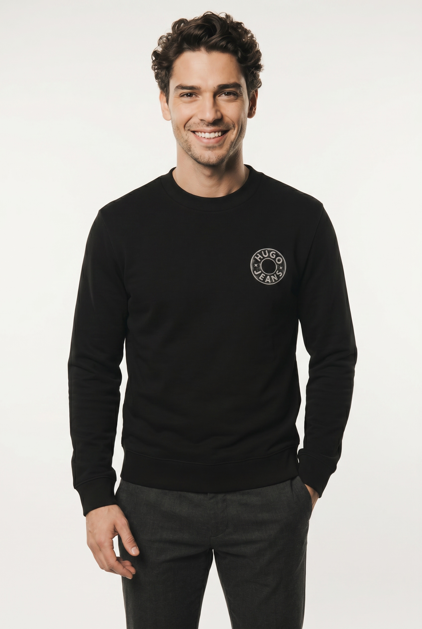 HUGO Sweatshirt »Nedos«, Rundhalsausschnitt, Regular Fit, reine Baumwolle
