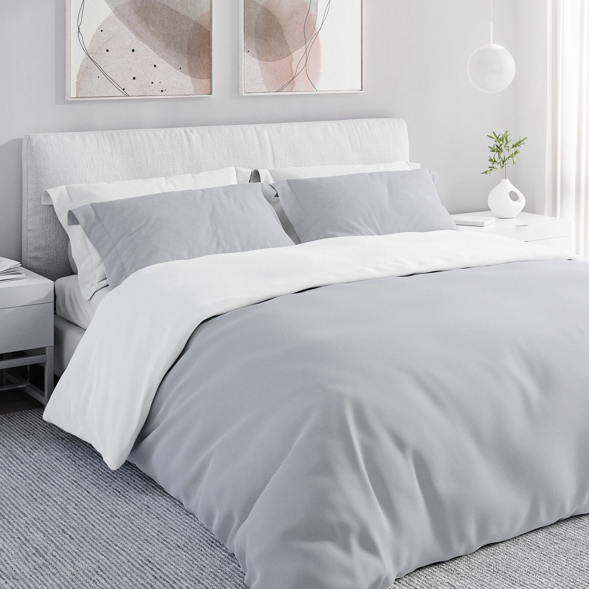 Bettwäsche WOLKENFELDhellgrau, weiß, Microfaser, Obermaterial: 100% Polyester, Bettwäsche, "Allergiker Bettwäsche, unfassbar weich", 135x200 cm,