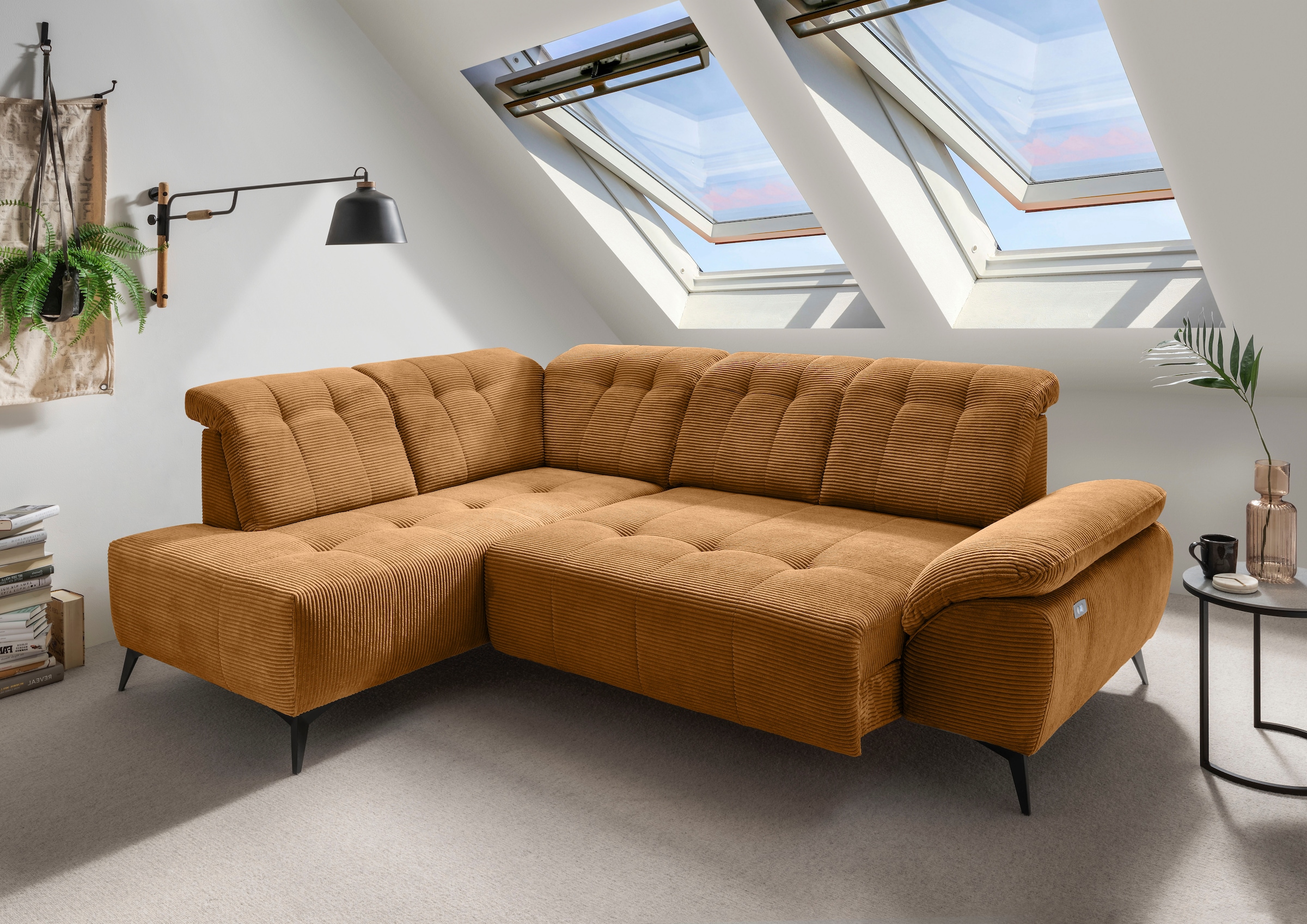 Home affaire Ecksofa "Fiore modern, bequeme Armlehne, tolle Detailverarbeitung, L-Form" elektrischer Sitzvorschub und Kopfstützen höhenverstellbar