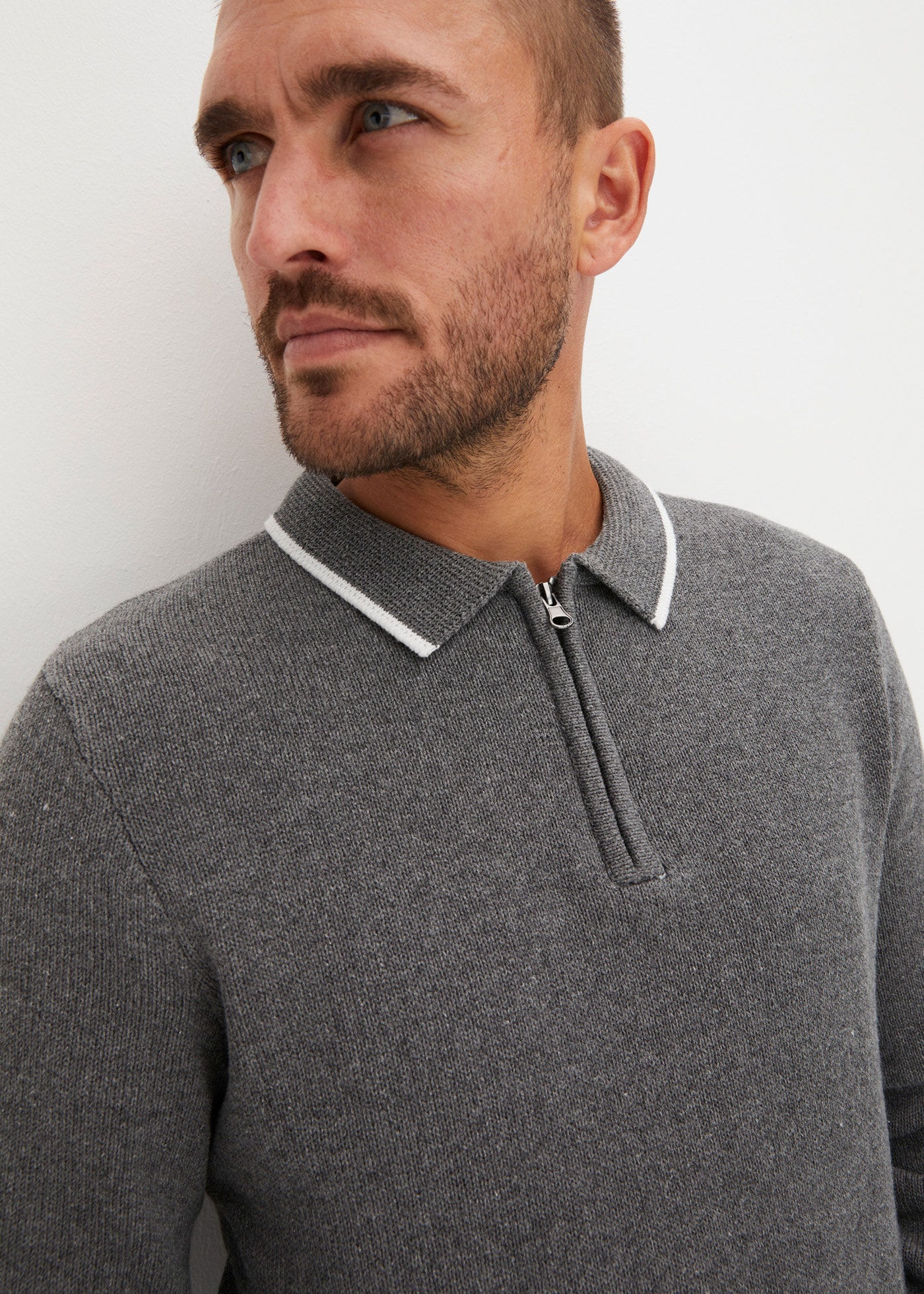 bonprix Strickpullover »Polo Pullover mit recycelter Baumwolle« Polo Pullover mit Reißverschluss