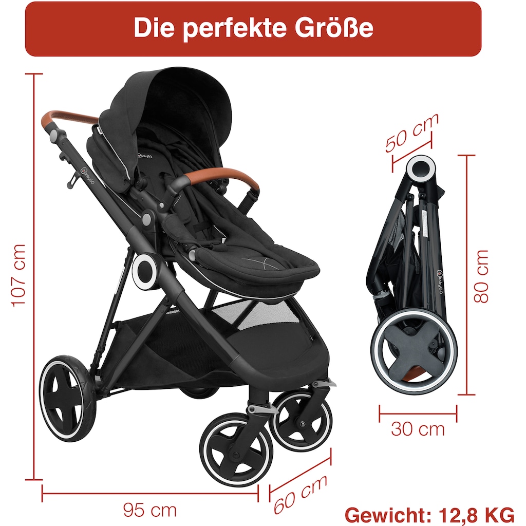 BabyGo Kombi-Kinderwagen »Halime 3in1, Anthracite Black«