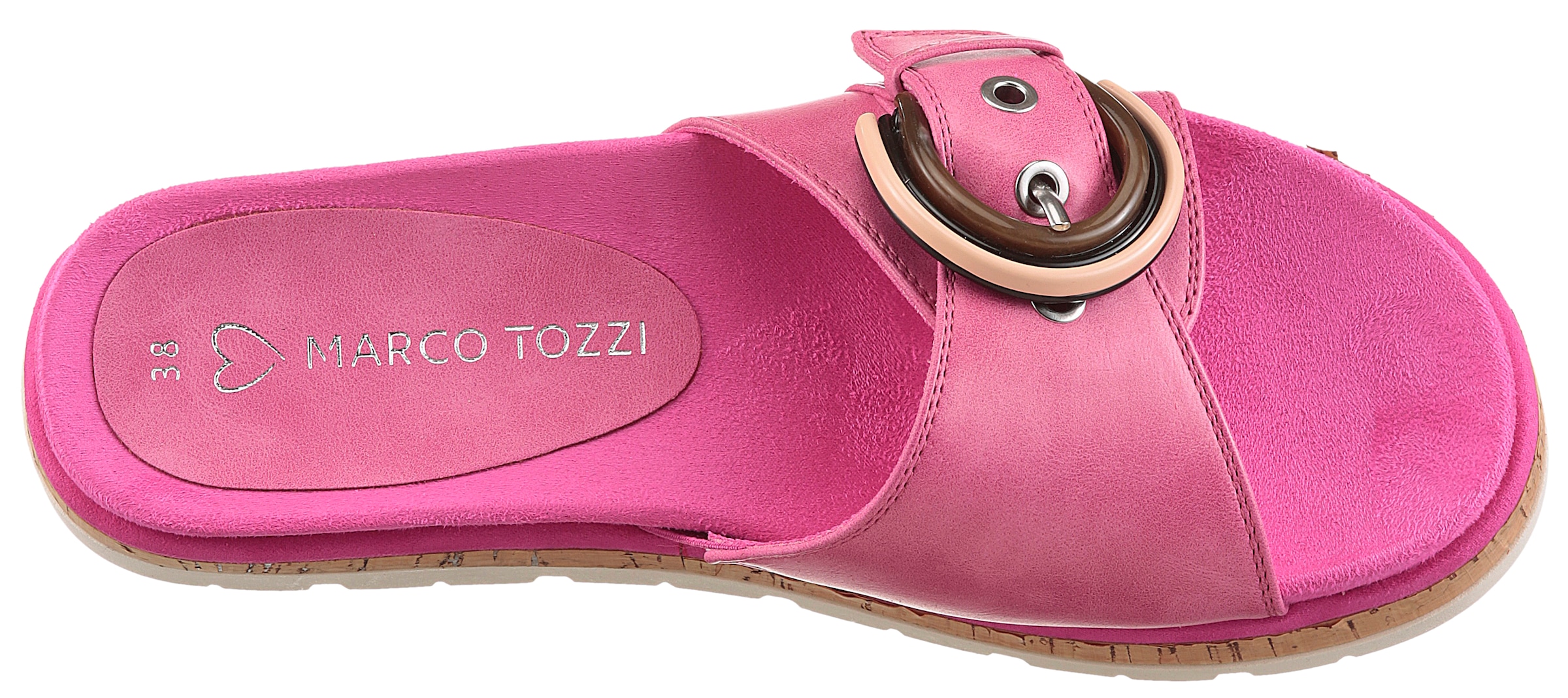 MARCO TOZZI Pantolette, Plateau, Sommerschuh, Schlupfschuh mit dekorativer Schnalle