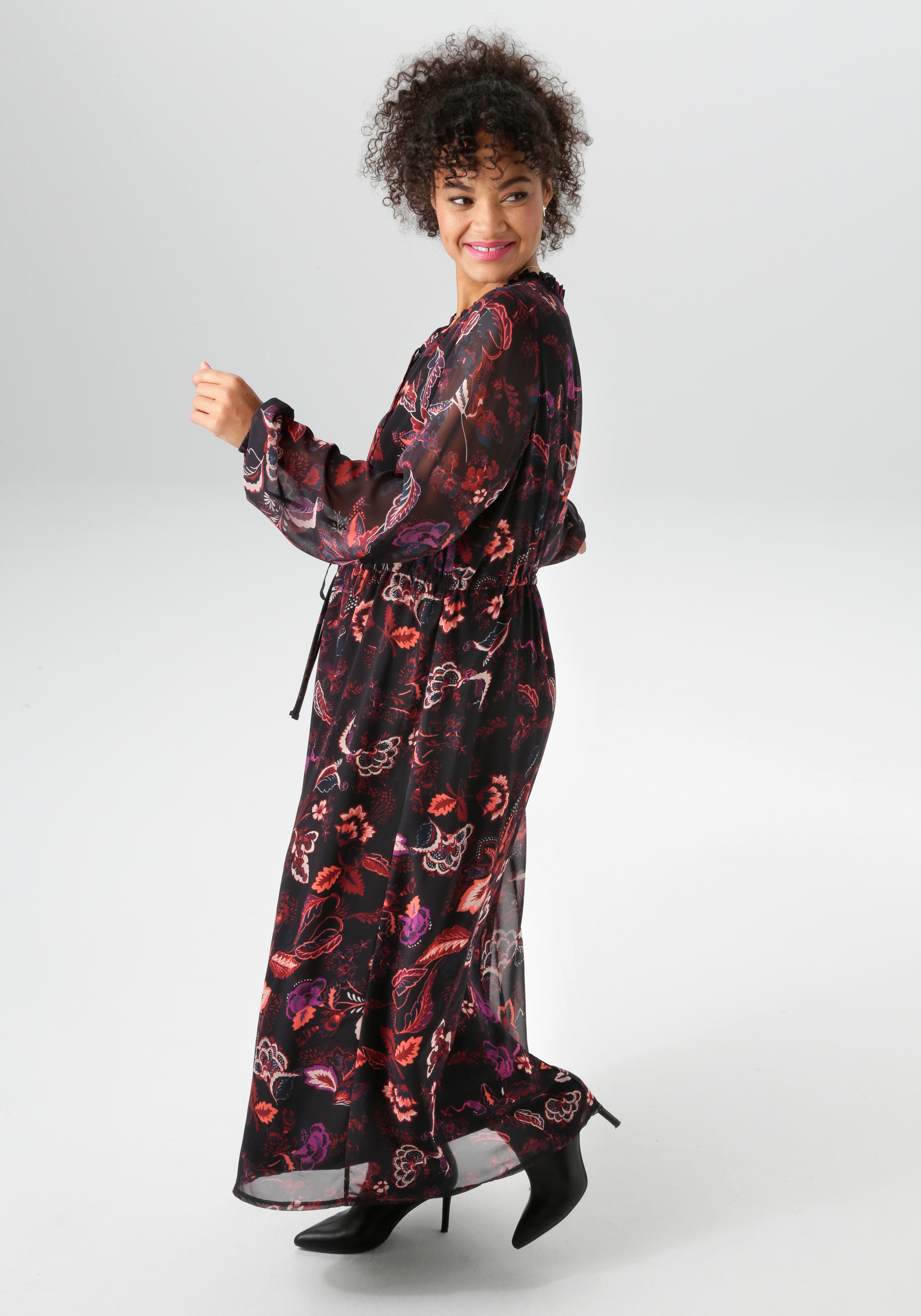 Aniston PLUS Maxikleid in Chiffon mit Blumen Print günstig online kaufen