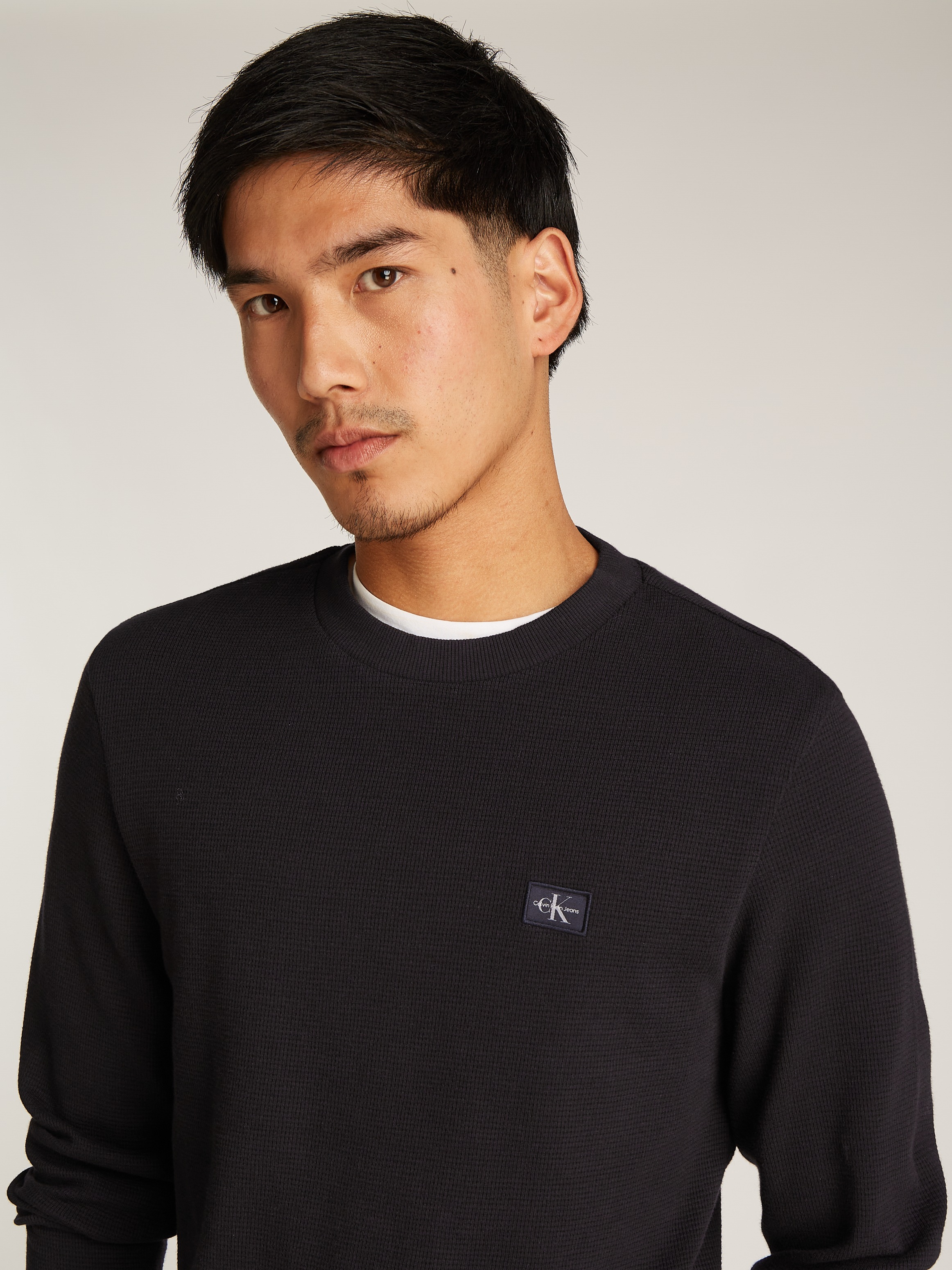 Calvin Klein Jeans Langarmshirt "WOVEN LABEL WAFFLE LS TEE", Logodruck günstig online kaufen