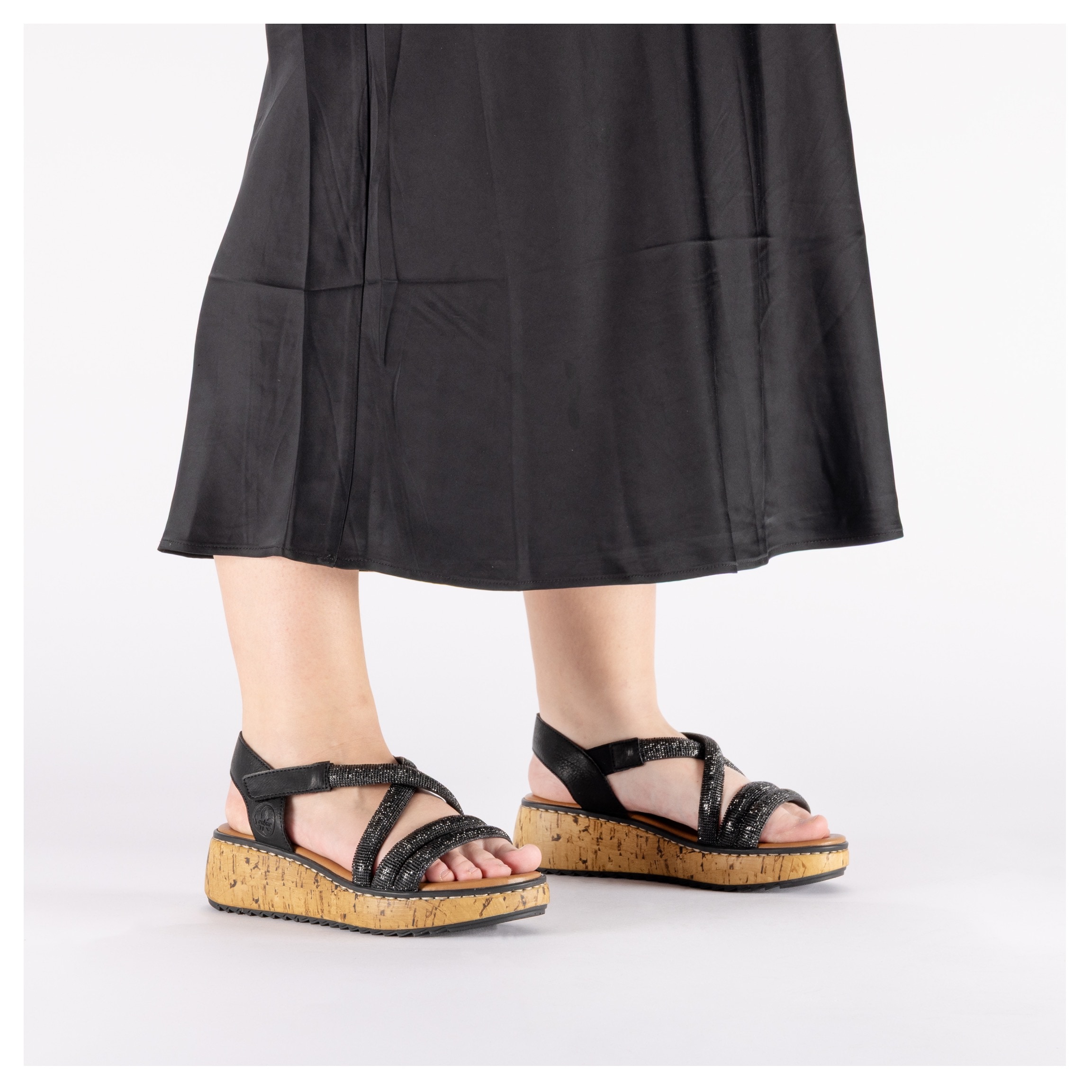 Rieker Sandale  Keilsandale, Plateausandalette, Sommerschuh mit Glitzersteine