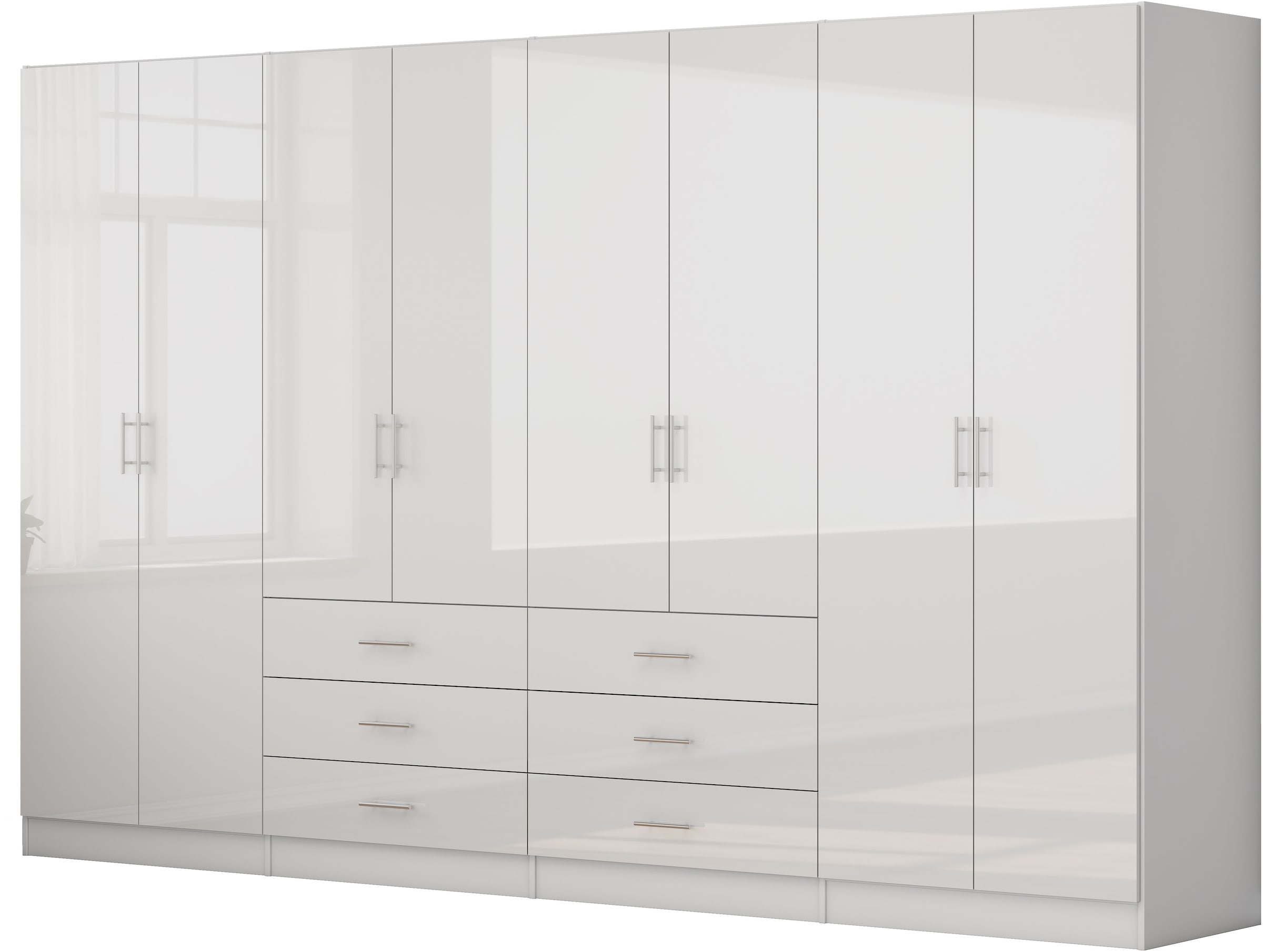 OTTO home Kleiderschrank "Trento Schlafzimmerschrank Garderobe Schrank in hochglanz mit 8 Türen" Schrank mit 8 Türen und 6 Schubladen, hochglänzende Fronten