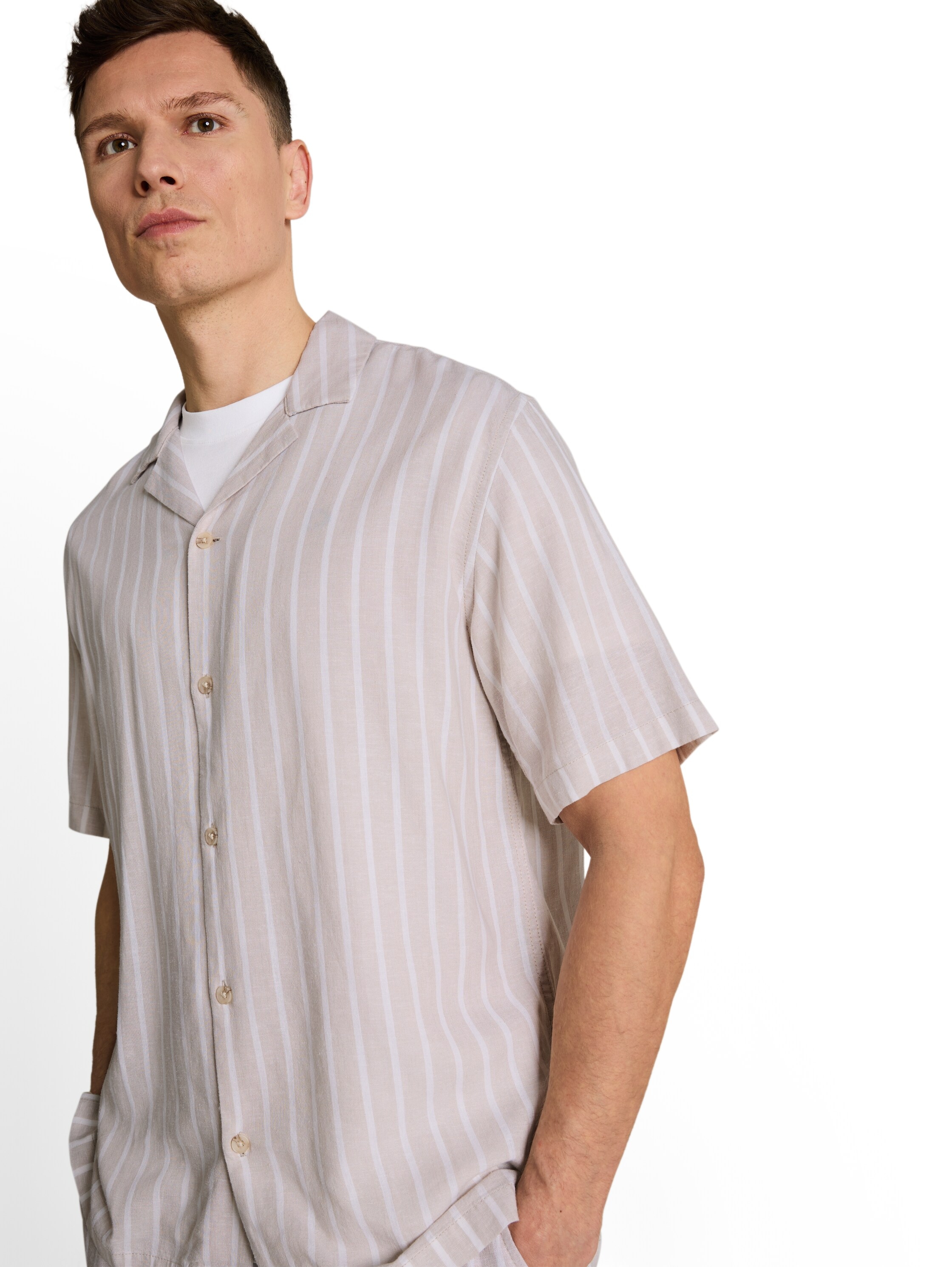 TOM TAILOR Denim Kurzarmshirt Sommerhemd im Streifen-Look und aus Viskose mit Leinen