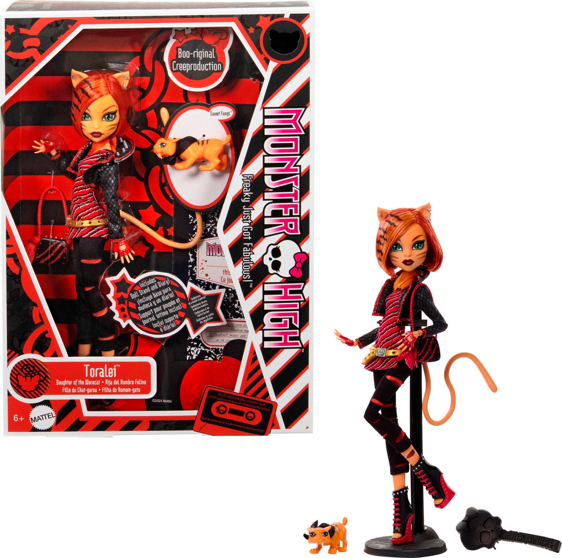 MonsterHigh™ Anziehpuppe »Reproduktion der ursprünglichen Toralei-Puppe«, mit Tagebuch, Puppenständer und Haustier